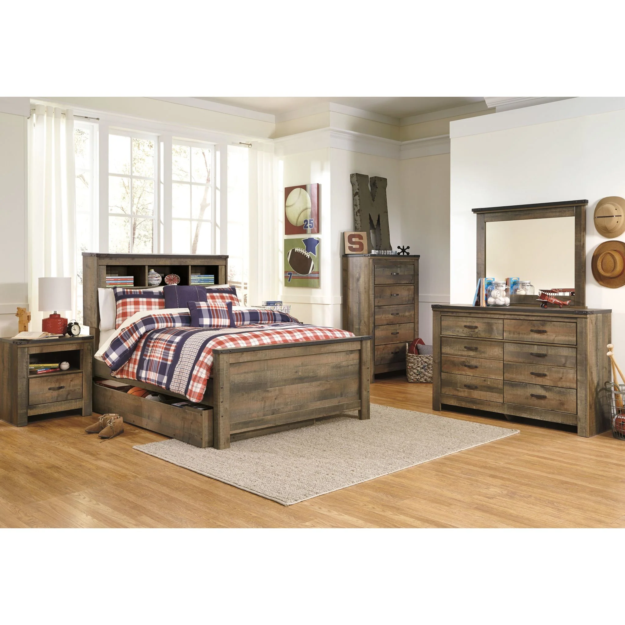 Trinell Full Bookcase Headboard - Rustic - Image 8