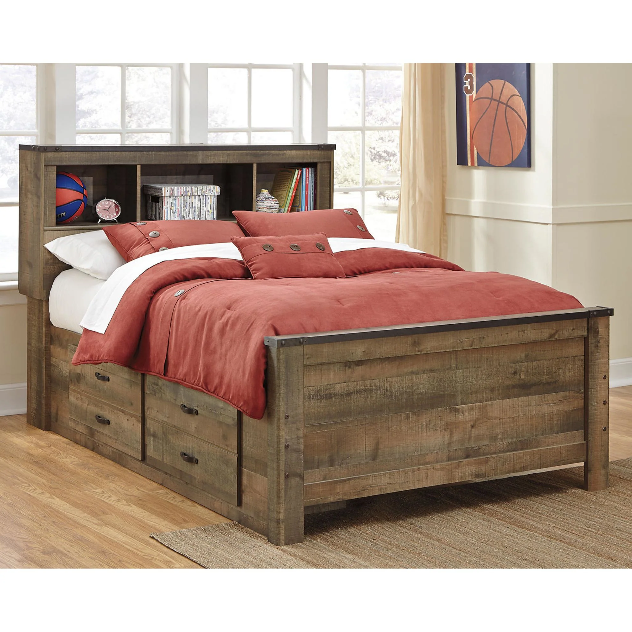 Trinell Full Bookcase Storage Bed - Brown - Image 3
