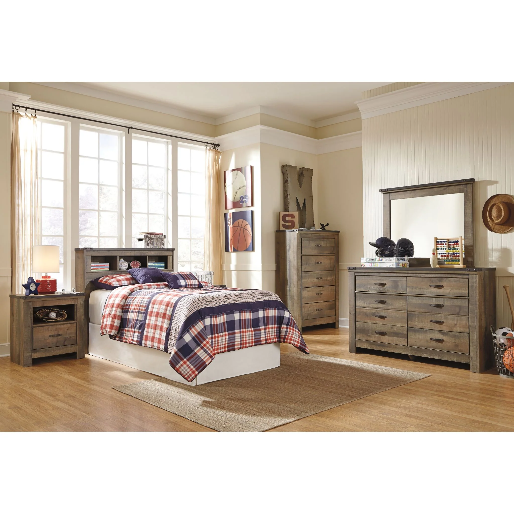 Trinell Twin Bookcase Headboard - Rustic - Image 4