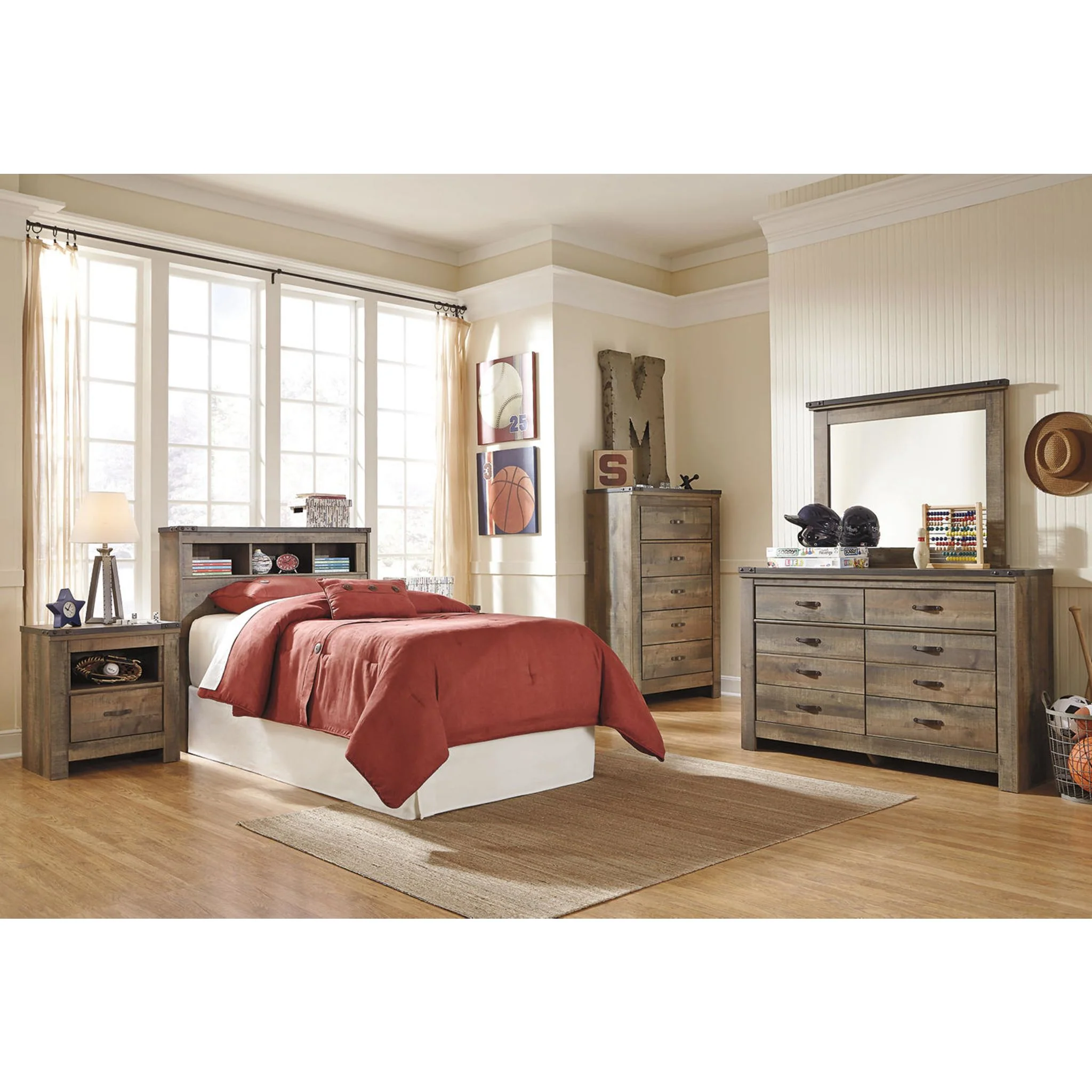 Trinell Twin Bookcase Headboard - Rustic - Image 6