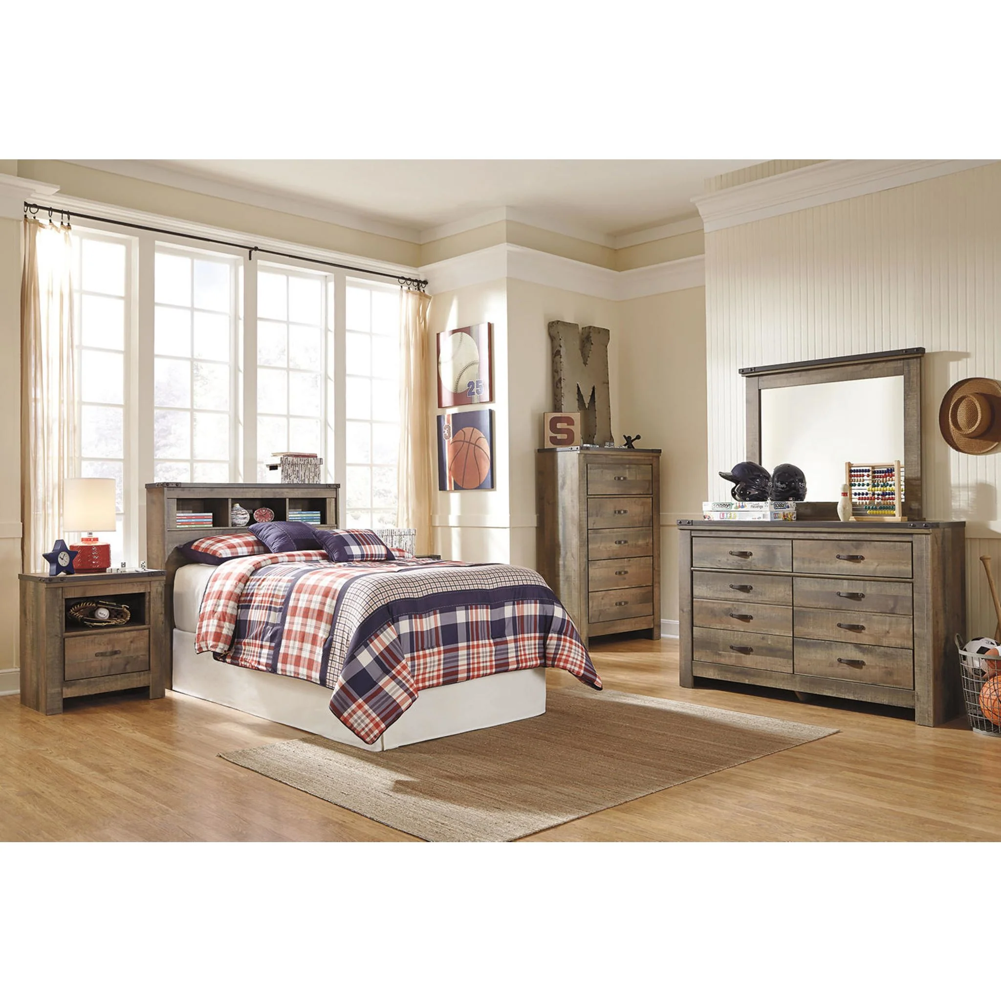 Trinell Twin Bookcase Headboard - Rustic - Image 7
