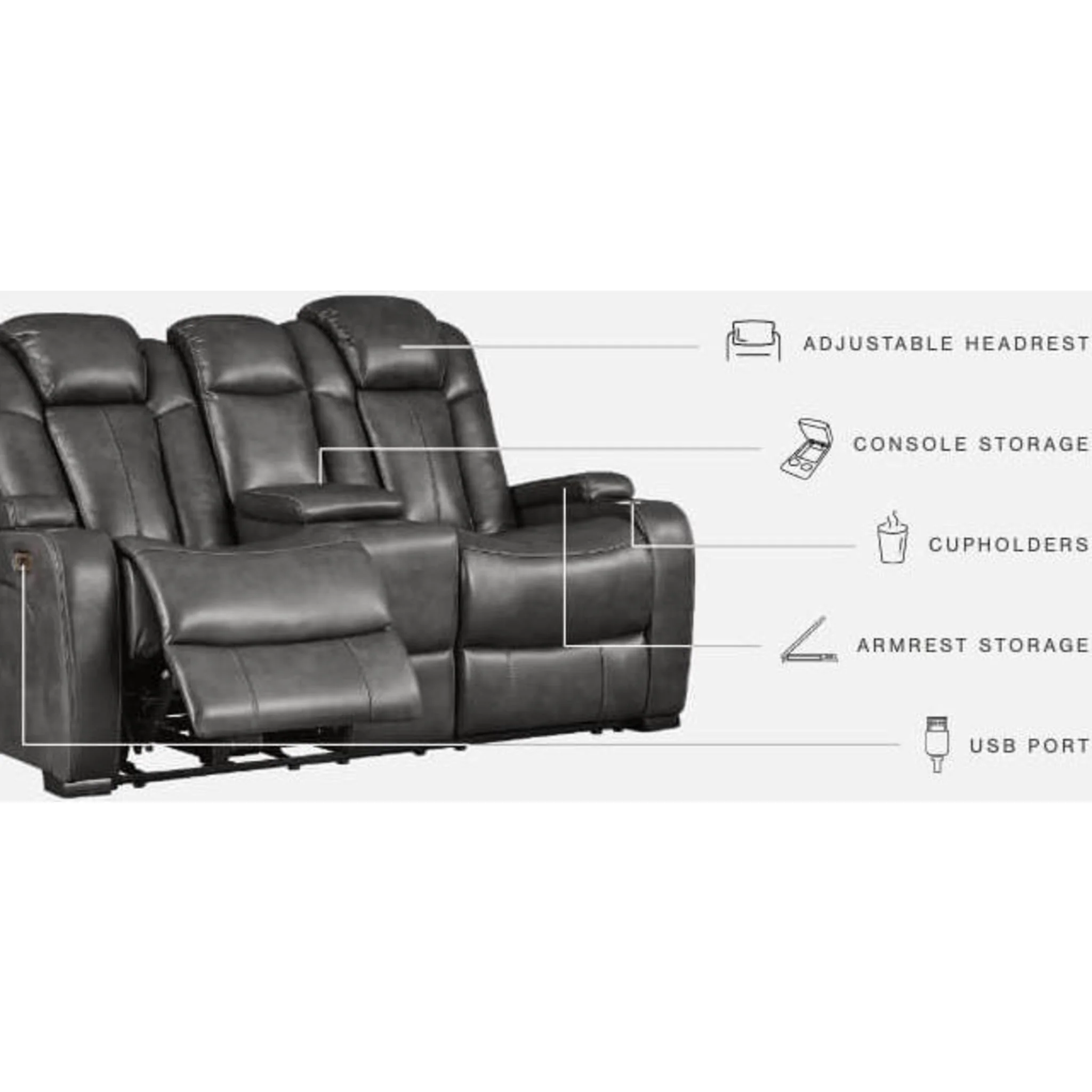 Turbulance Power Reclining Loveseat With Power Headrest - Quarry - Image 16