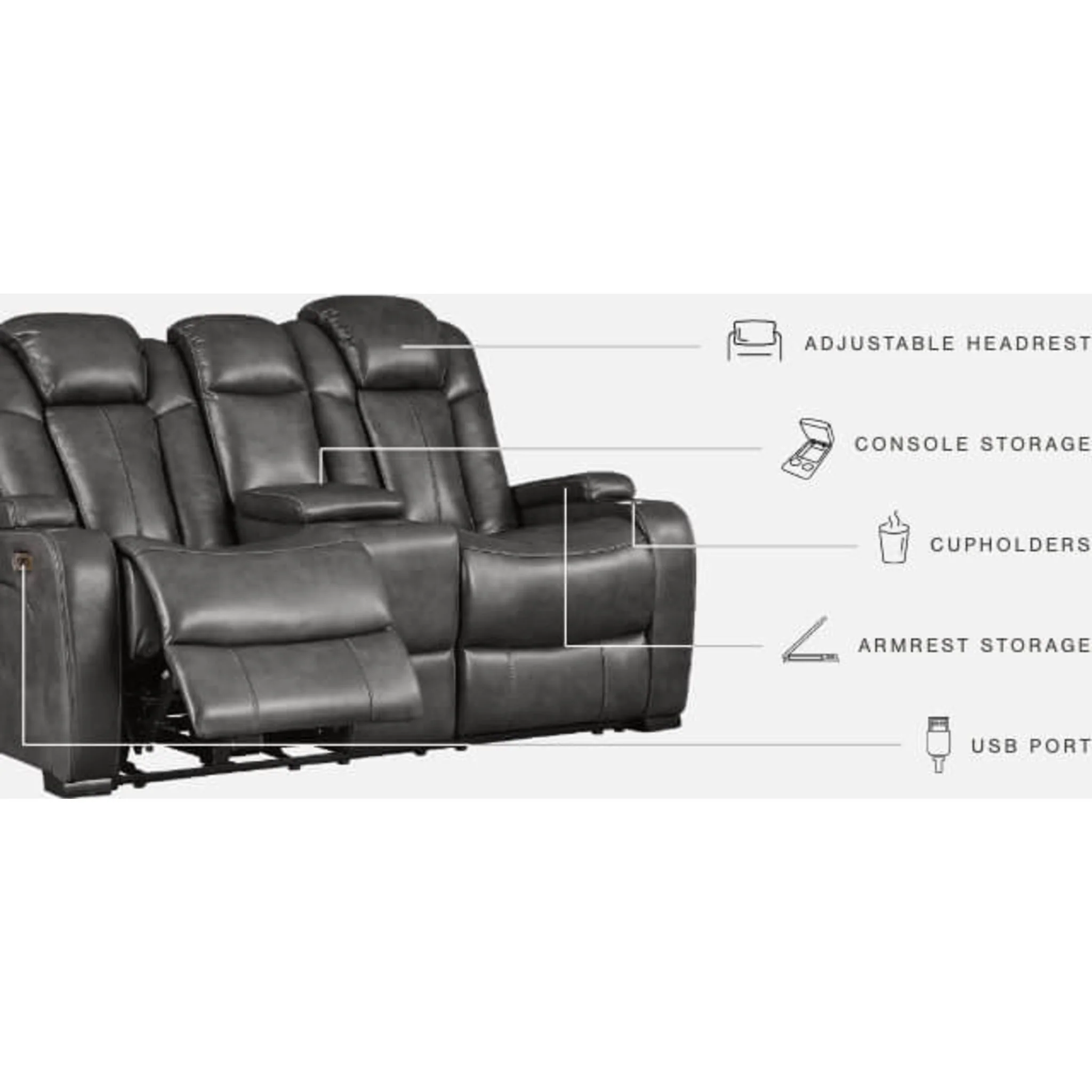 Turbulance Power Reclining Loveseat With Power Headrest - Quarry - Image 4