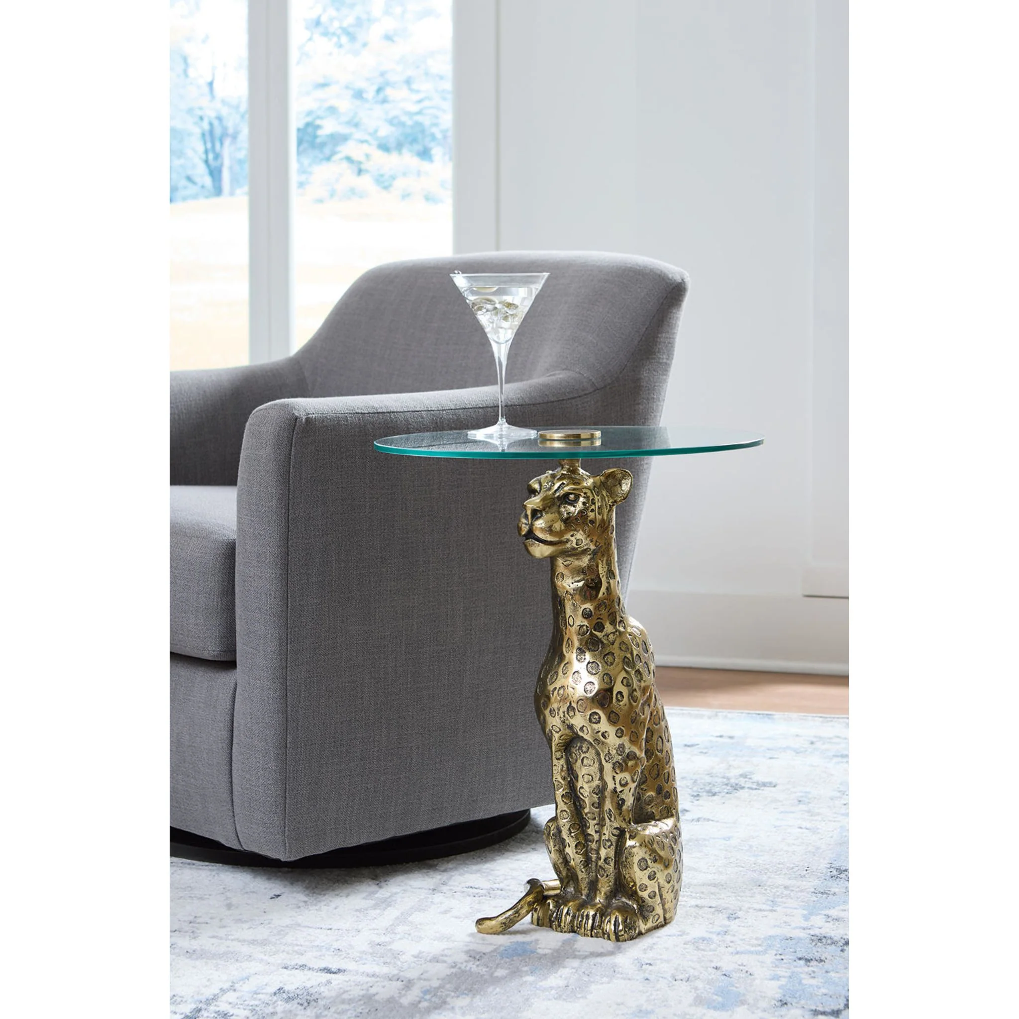 Vallain Accent Table - Antique Gold Finish - Image 2