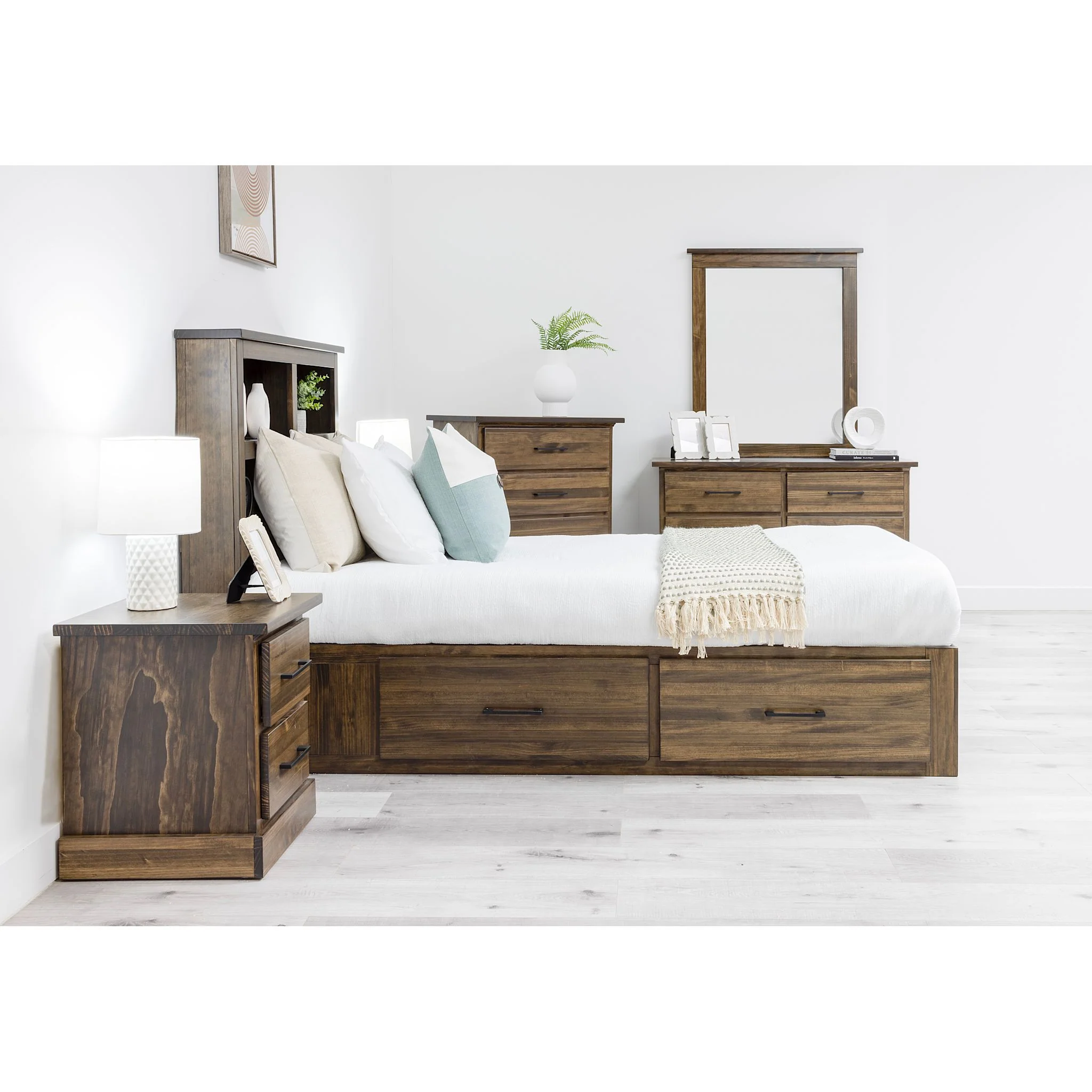 Vera 6 Piece Twin Bookcase Left Storage Bedroom - Truffle - Image 5