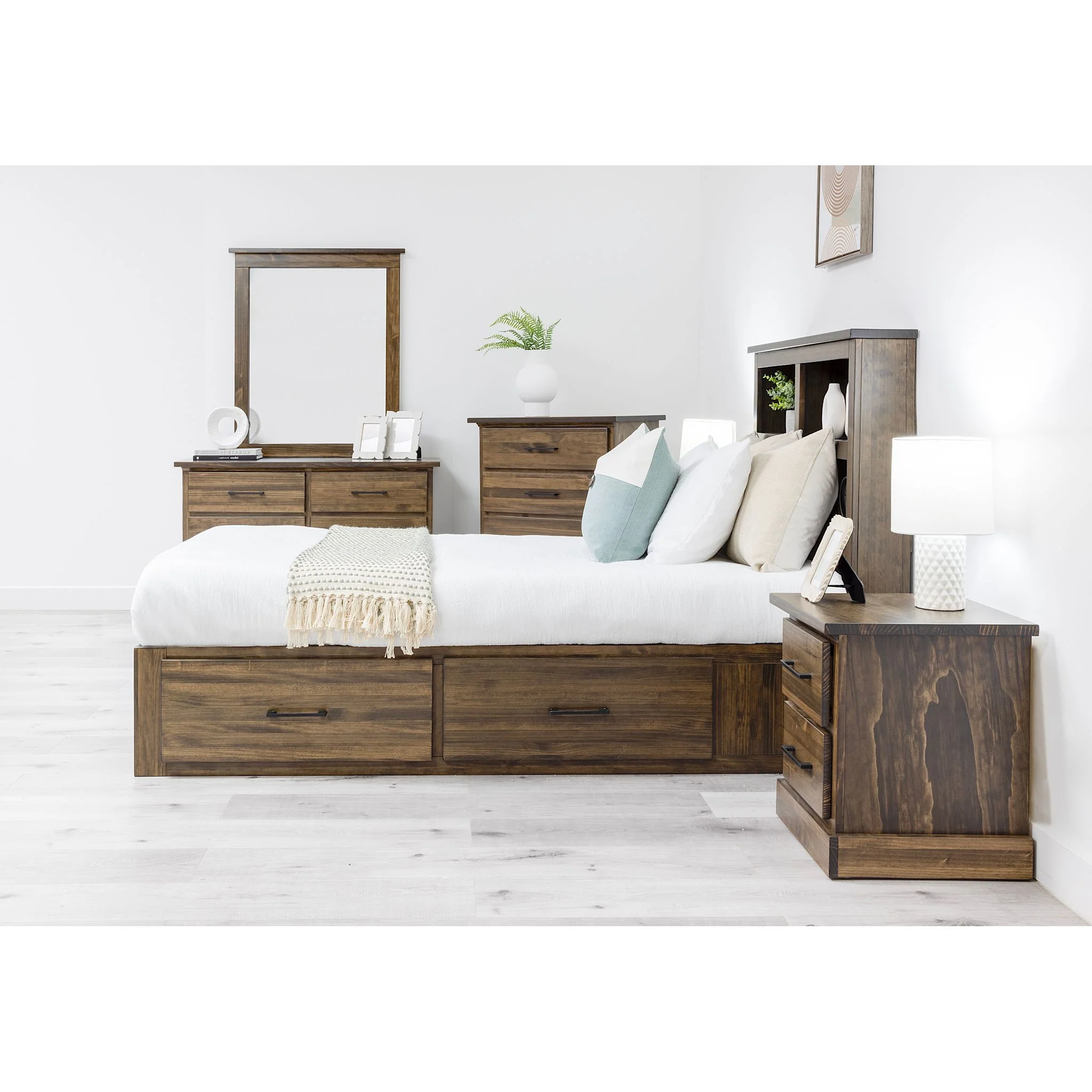 Vera 6 Piece Twin Bookcase Right Storage Bedroom - Truffle - Image 5