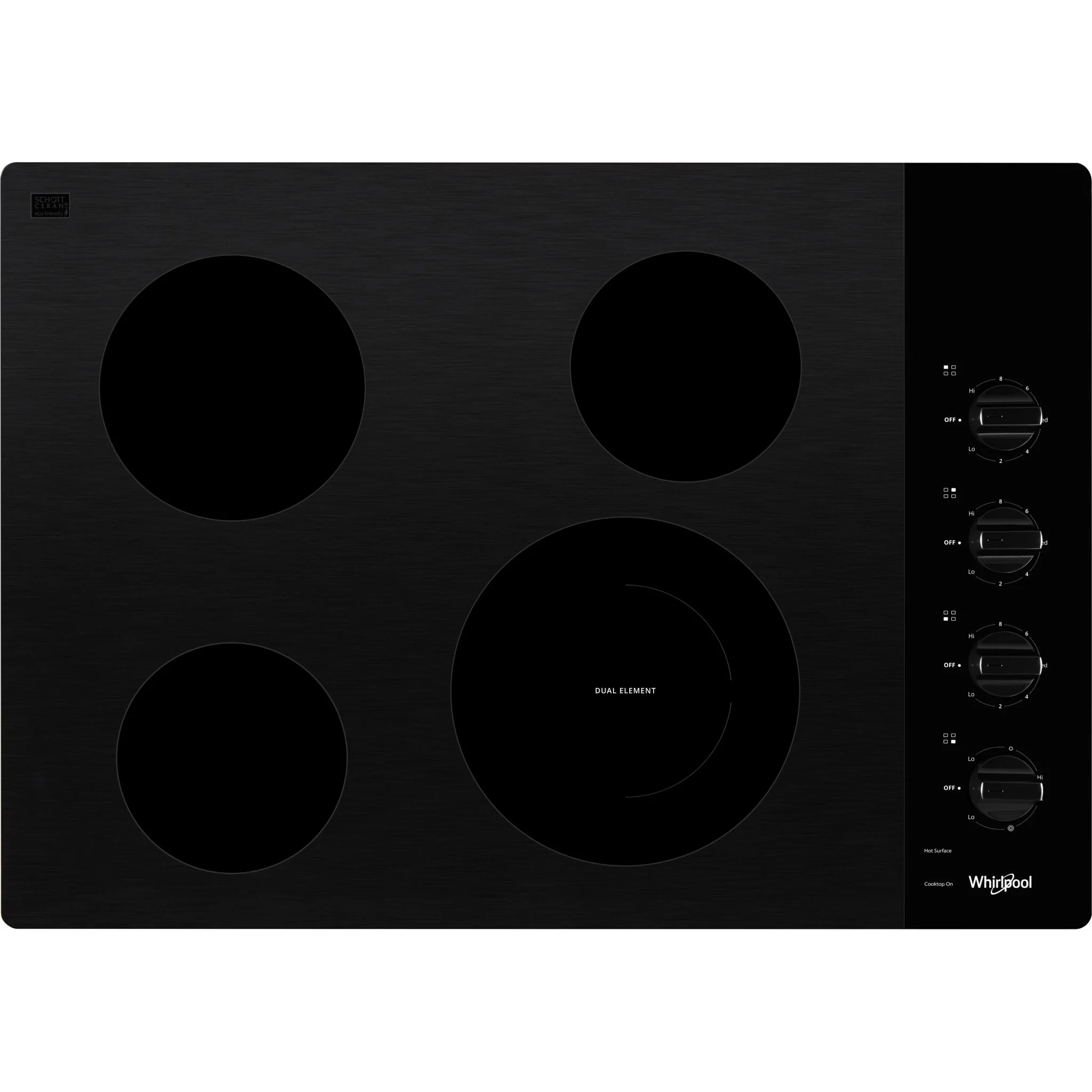 Whirlpool 30-inch Electric Ceramic Glass Cooktop with Dual Radiant Element -Black (WCE55US0HB)