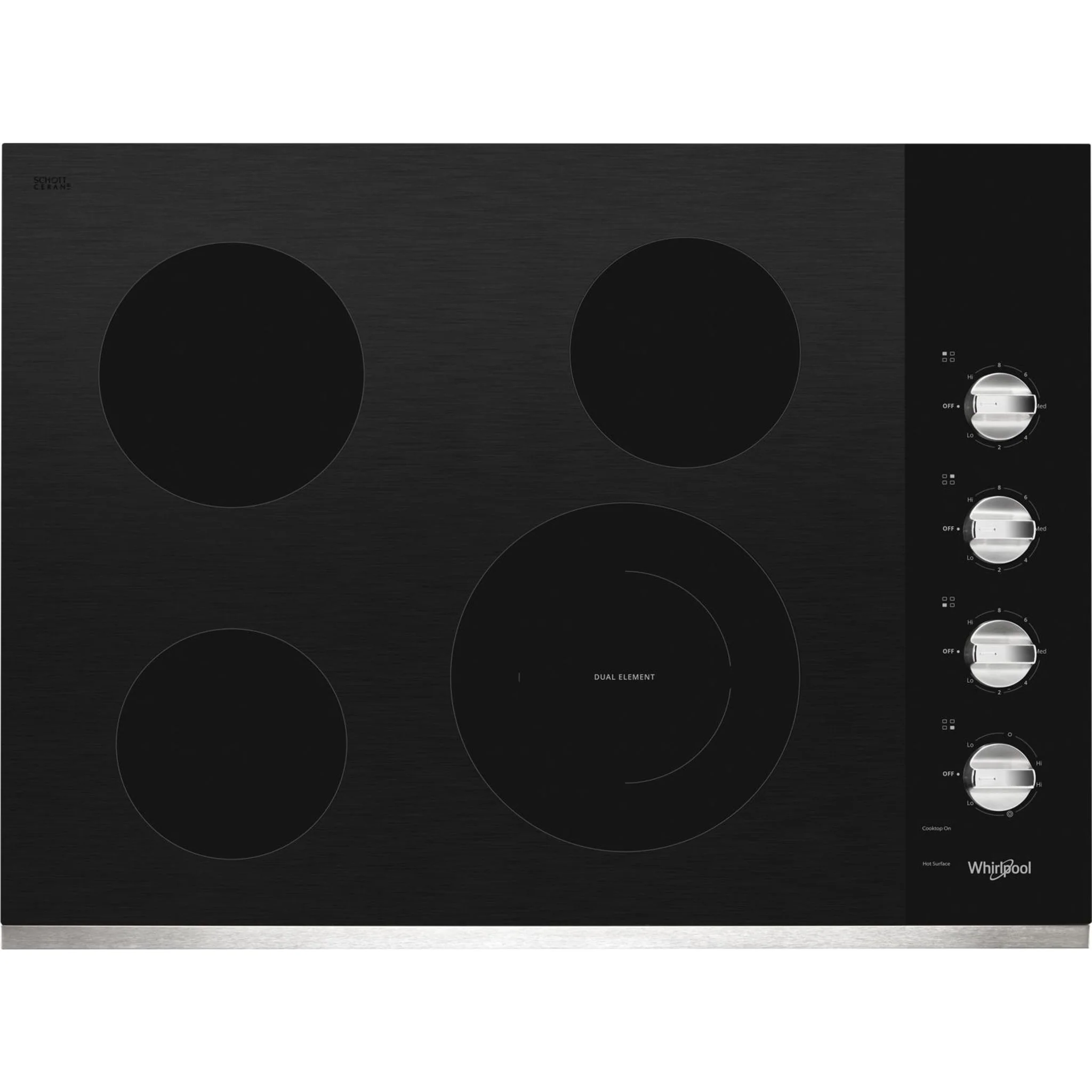 Whirlpool 30-inch Electric Ceramic Glass Cooktop with Dual Radiant Element -Stainless Steel (WCE55US0HS) - Image 2