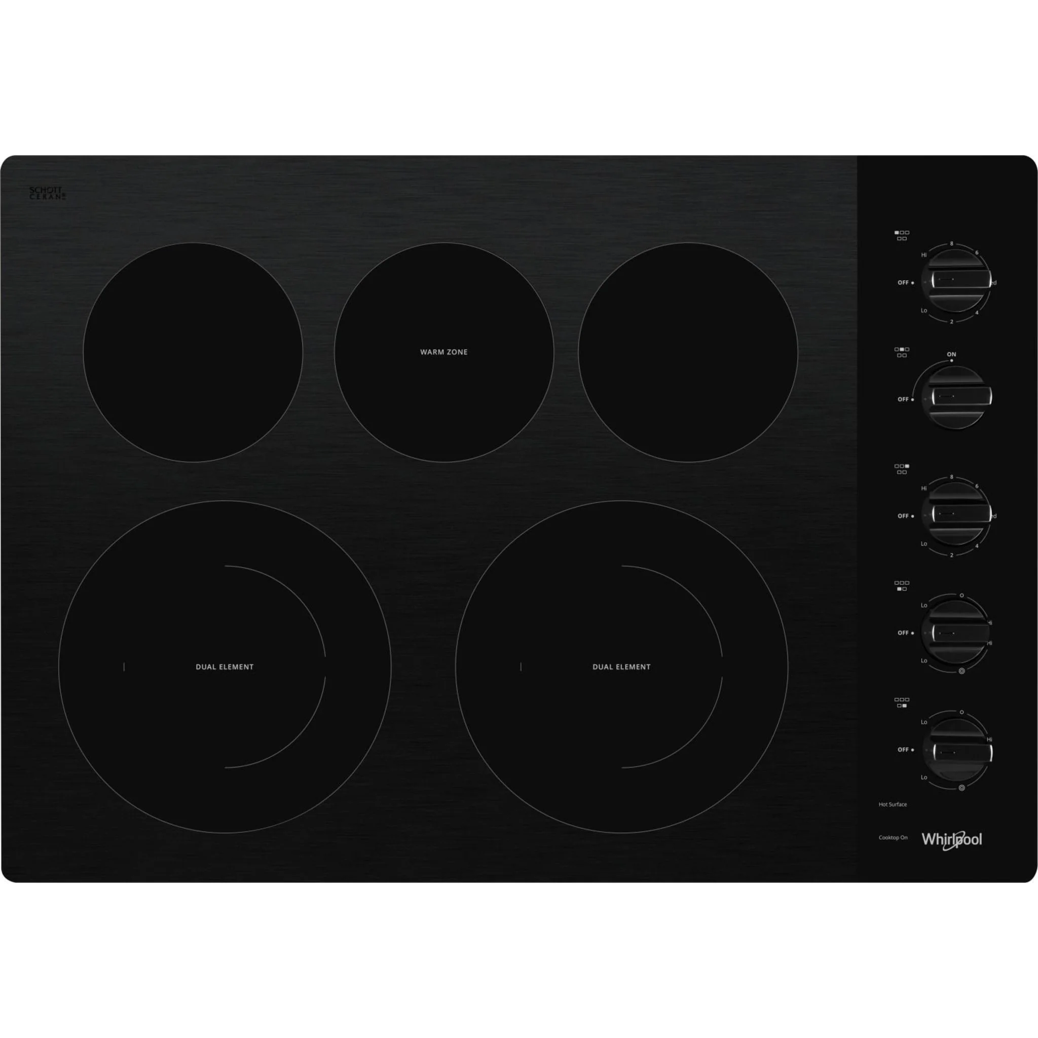 Whirlpool 30-inch Electric Ceramic Glass Cooktop with Two Dual Radiant Elements -Black (WCE77US0HB)