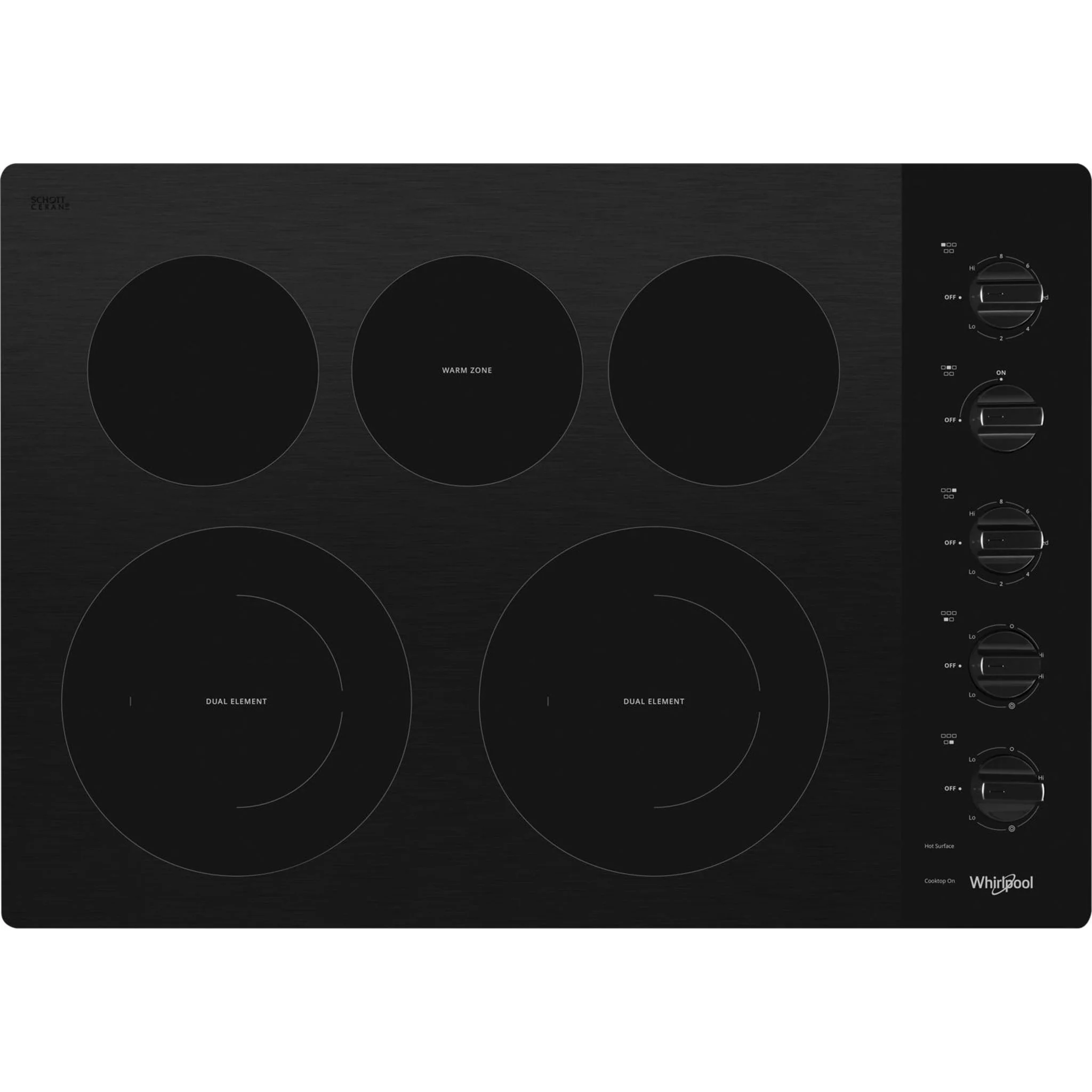 Whirlpool 30-inch Electric Ceramic Glass Cooktop with Two Dual Radiant Elements -Black (WCE77US0HB) - Image 2