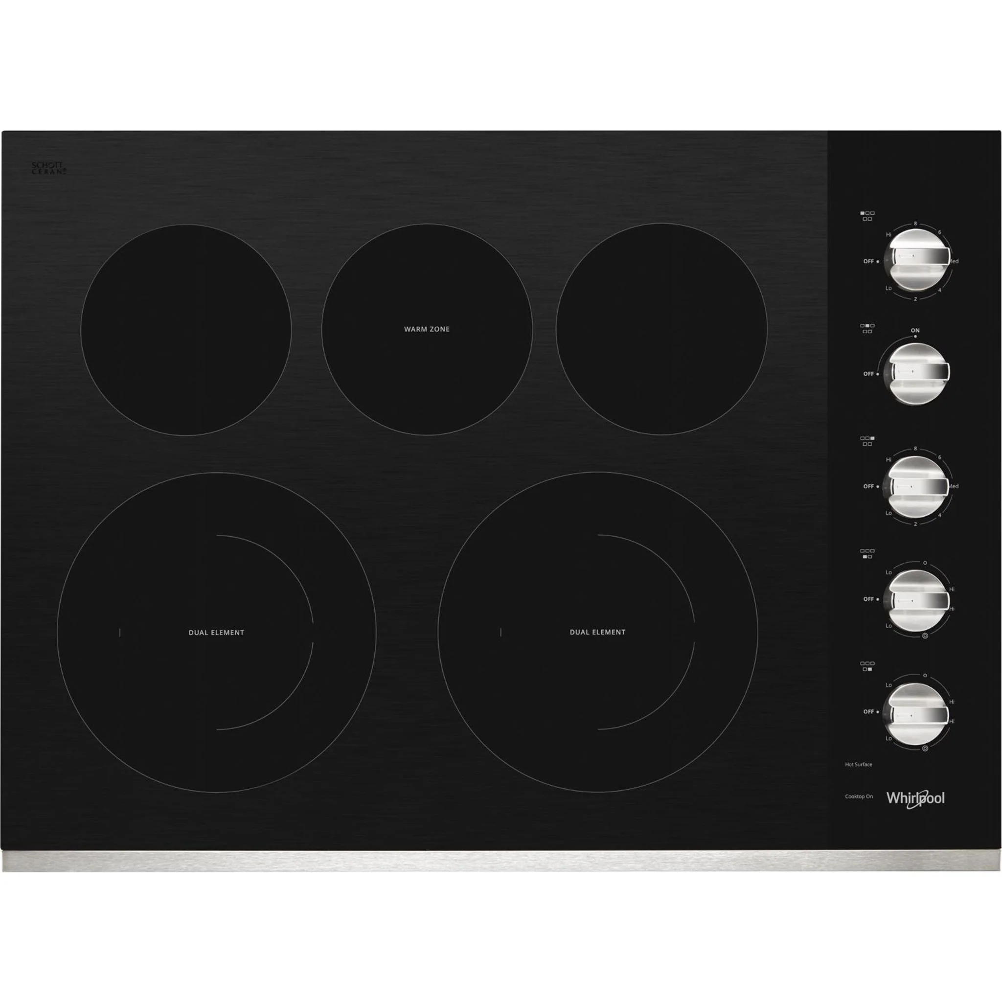 Whirlpool 30-inch Electric Ceramic Glass Cooktop with Two Dual Radiant Elements -Stainless Steel (WCE77US0HS) - Image 2