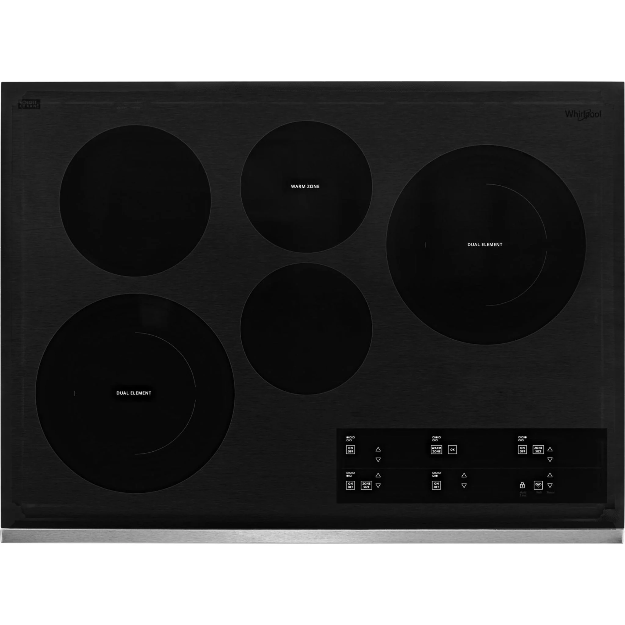 Whirlpool 30-inch Electric Ceramic Glass Cooktop with Two Dual Radiant Elements -Stainless Steel (WCE97US0KS) - Image 3