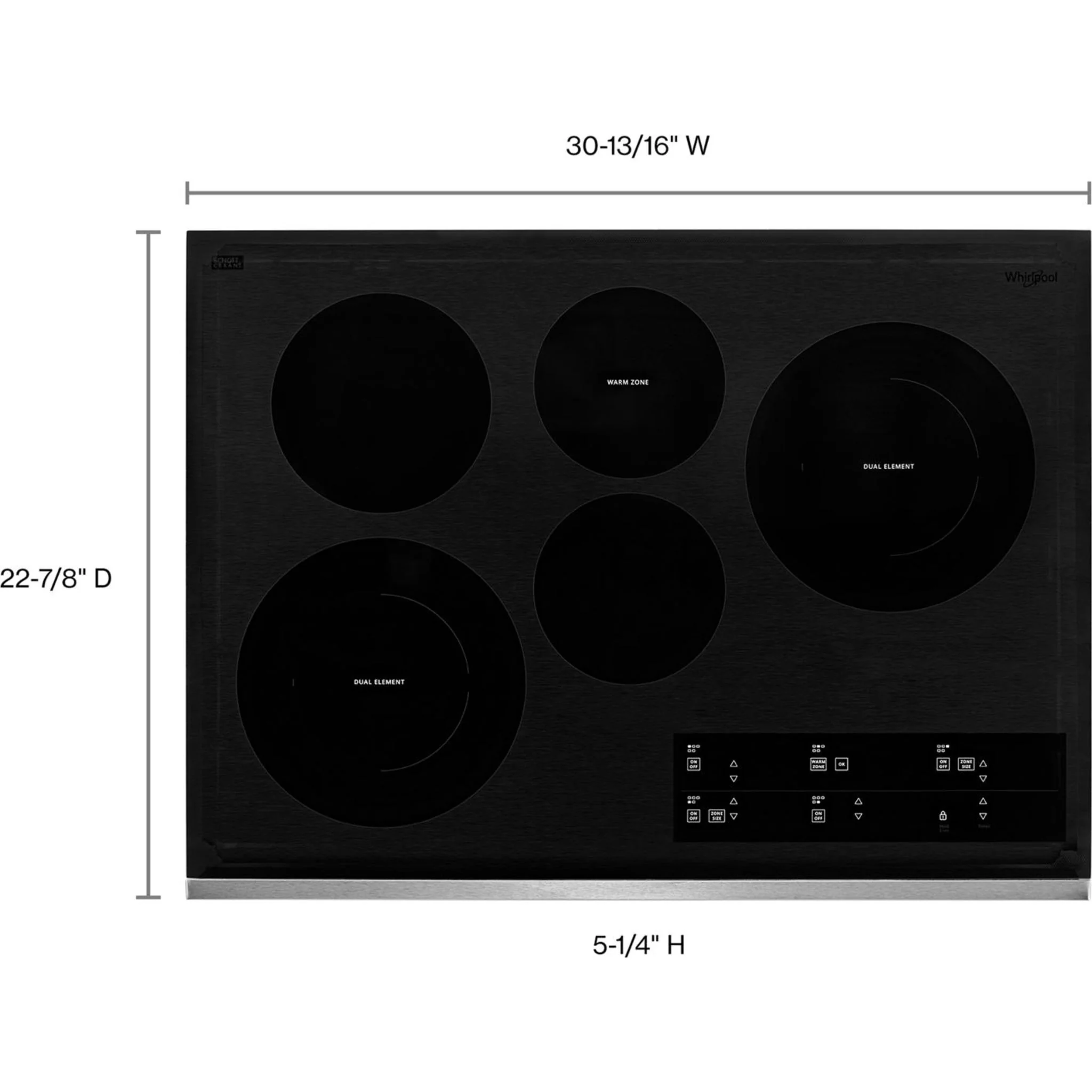 Whirlpool 30-inch Electric Ceramic Glass Cooktop with Two Dual Radiant Elements -Stainless Steel (WCE97US0KS) - Image 8
