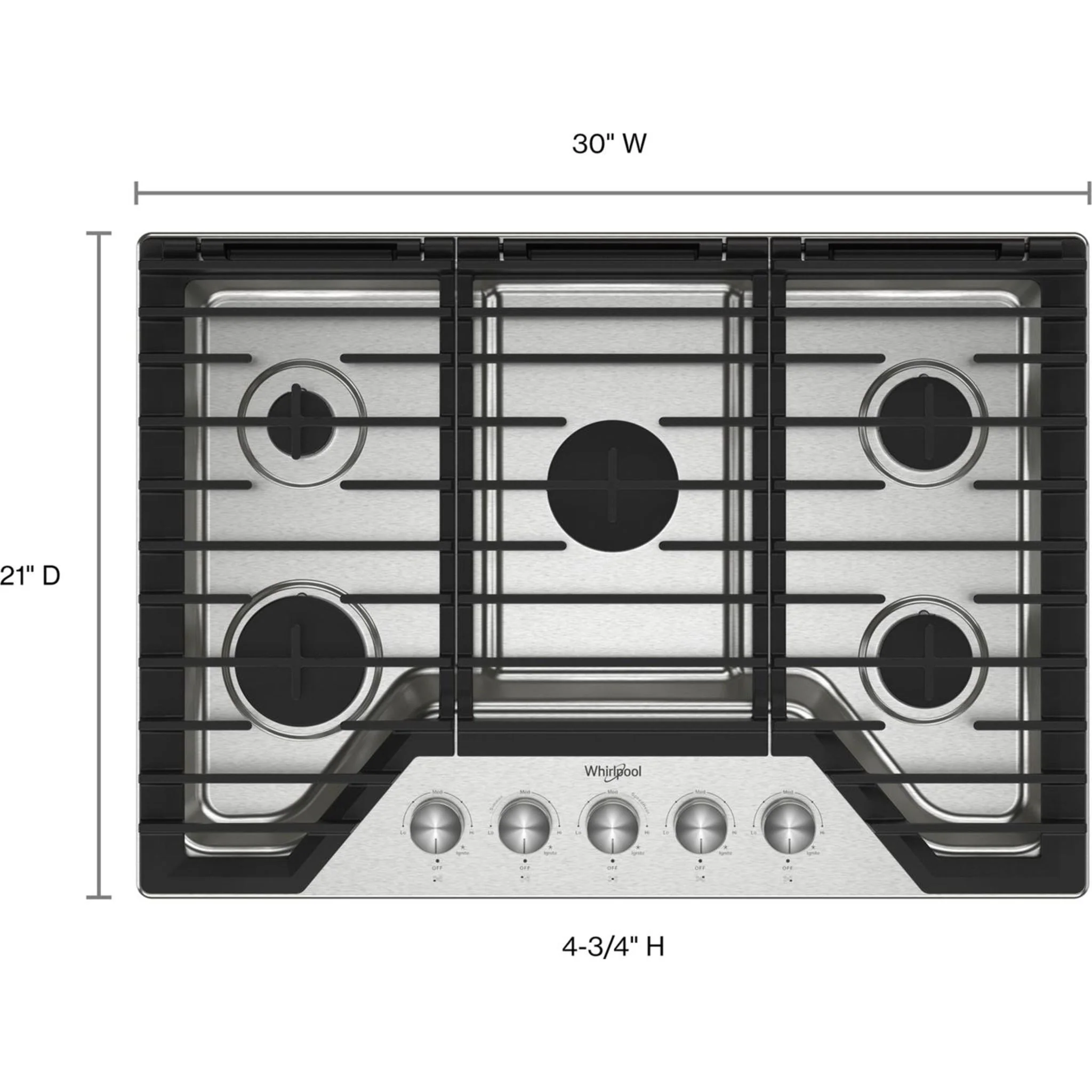 Whirlpool 30-inch Gas Cooktop with Fifth Burner -Stainless Steel (WCGK7030PS) - Image 15