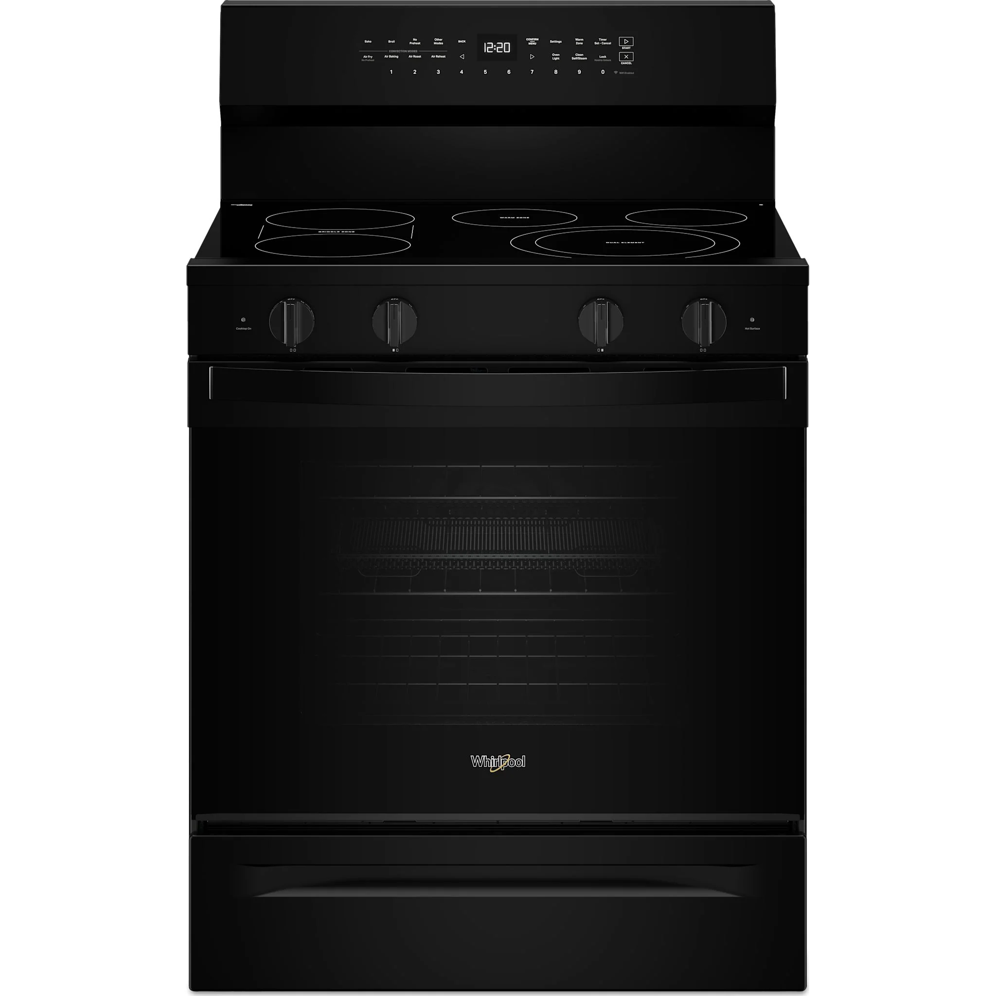 Whirlpool 30-Inch Smart Electric Range with Air Fry, High Speed Preheat, WipeClean Coating & Steam/Self Clean - Black (YWFES7530RB)