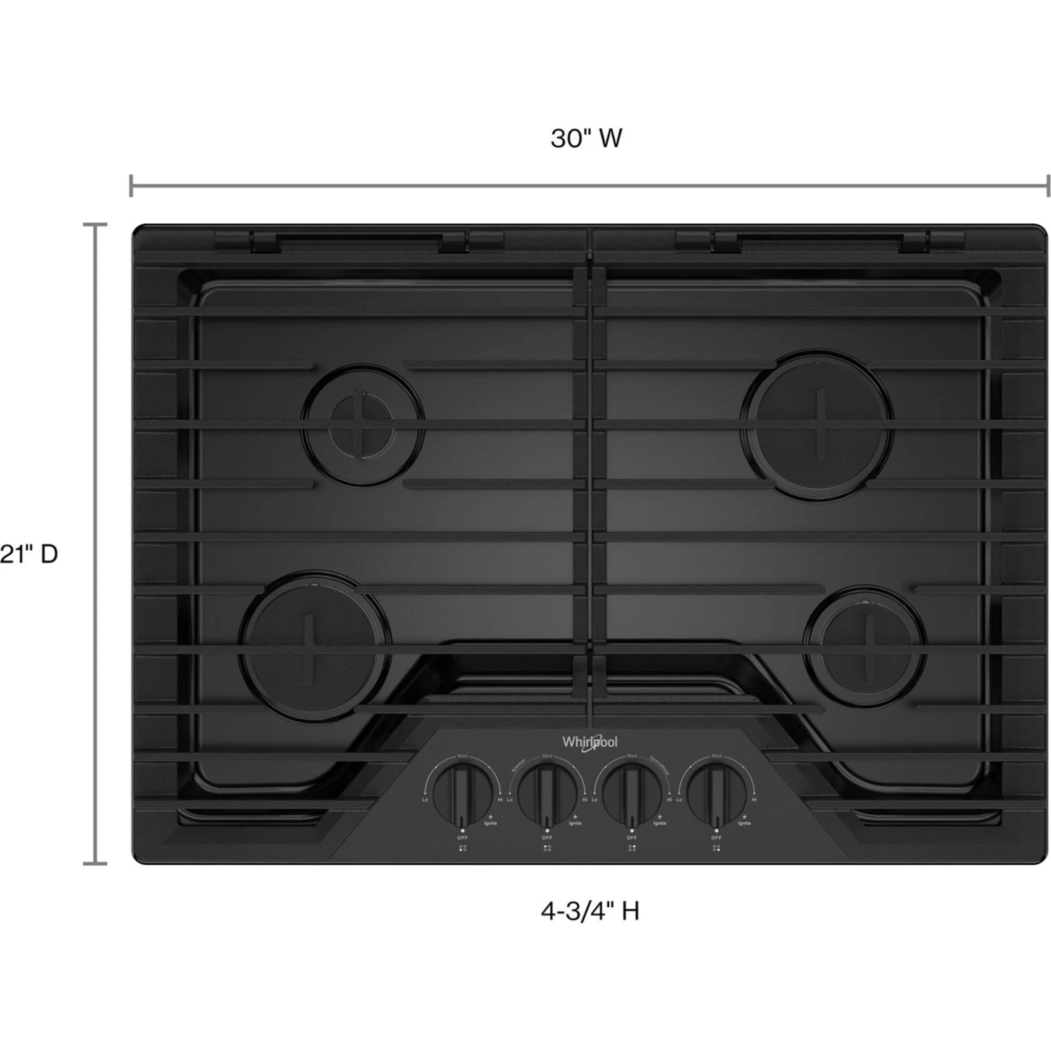 Whirlpool 30-inch Gas Cooktop with EZ-2-LiftHinged Cast-Iron Grates -Black (WCGK5030PB) - Image 2