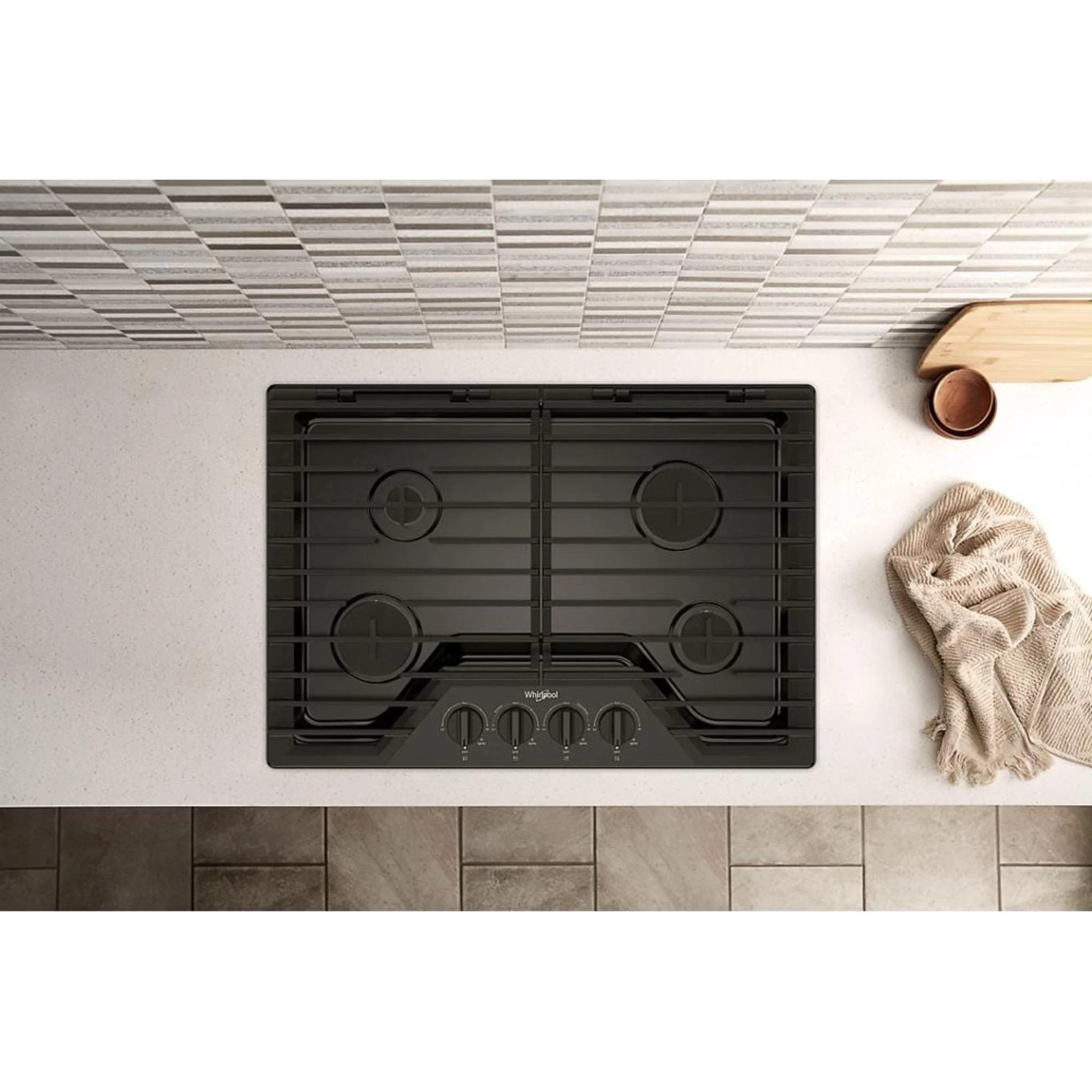 Whirlpool 30-inch Gas Cooktop with EZ-2-LiftHinged Cast-Iron Grates -Black (WCGK5030PB) - Image 4