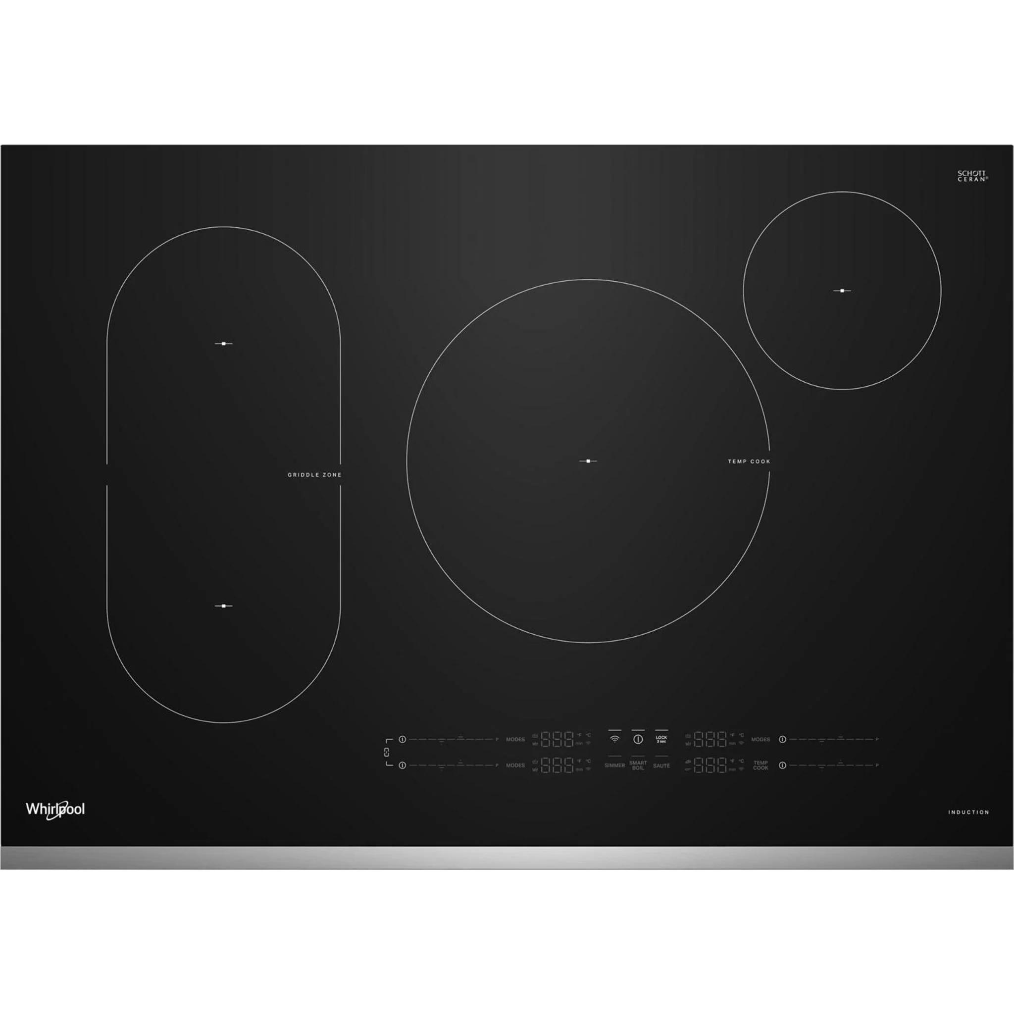 Whirlpool 30" Intelligent Induction Cooktop with Temp CookTechnology -Blk Glass Touch Ctrl w SS side (WCIT7030SS)