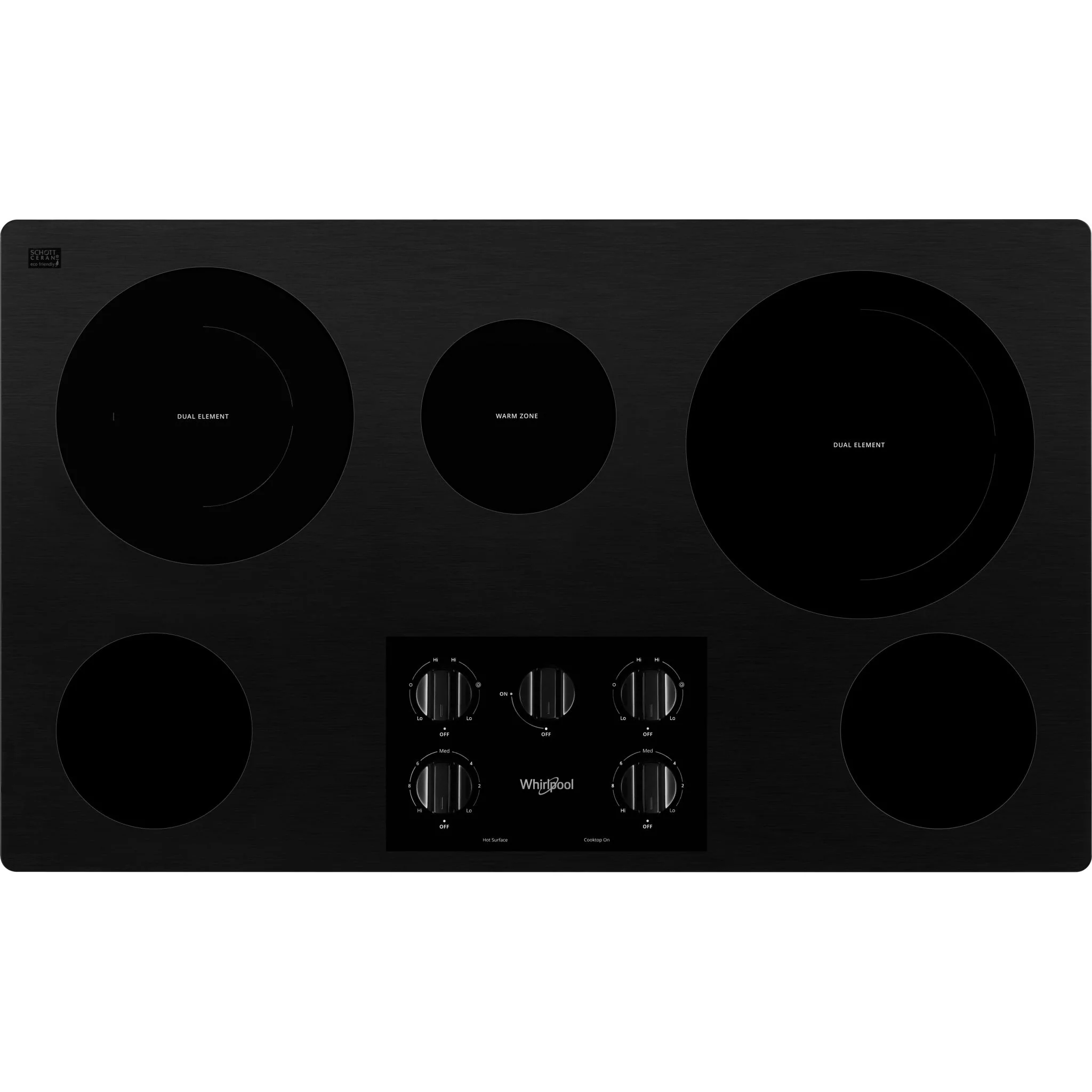Whirlpool 36-inch Electric Ceramic Glass Cooktop with Two Dual Radiant Elements -Black (WCE77US6HB)