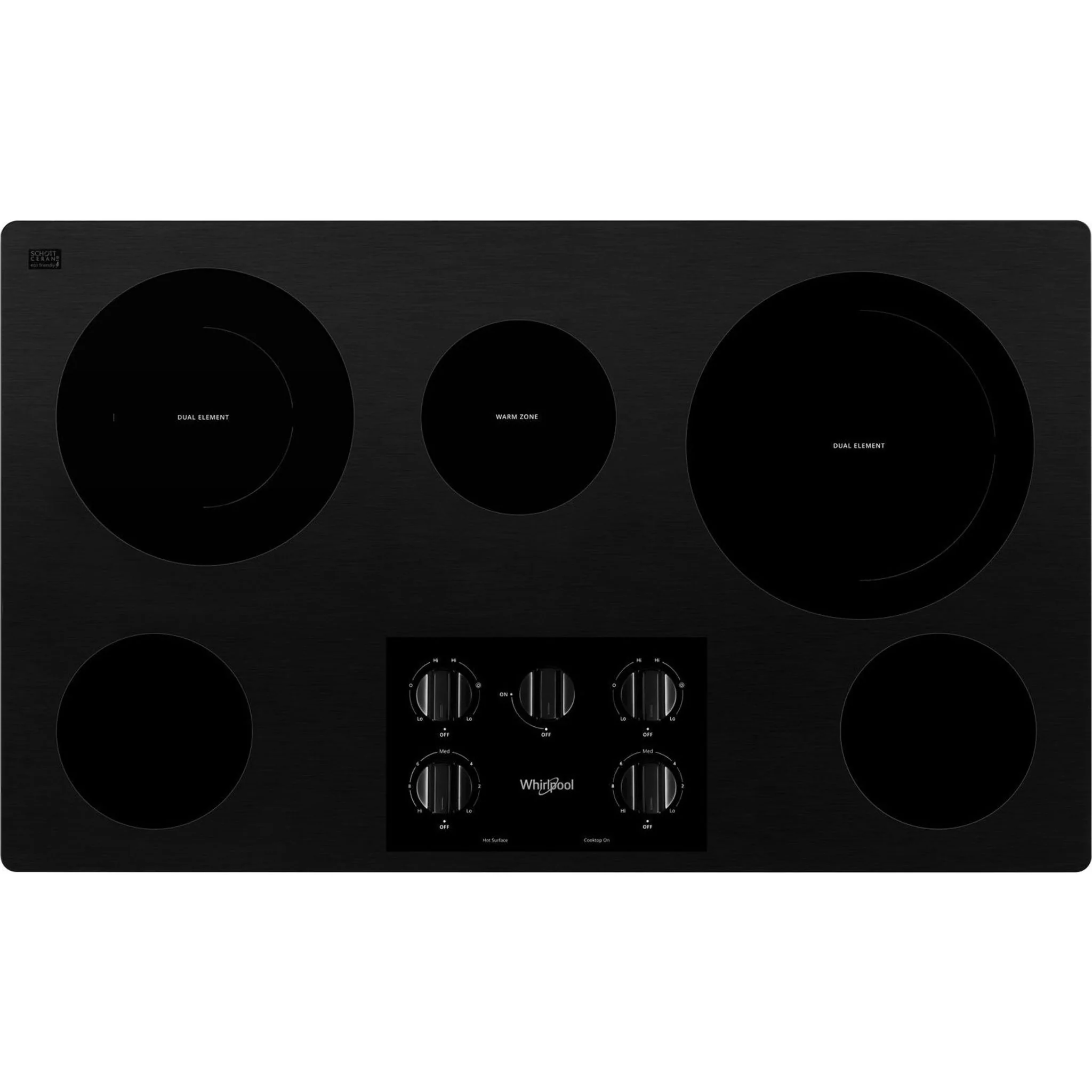 Whirlpool 36-inch Electric Ceramic Glass Cooktop with Two Dual Radiant Elements -Black (WCE77US6HB) - Image 2