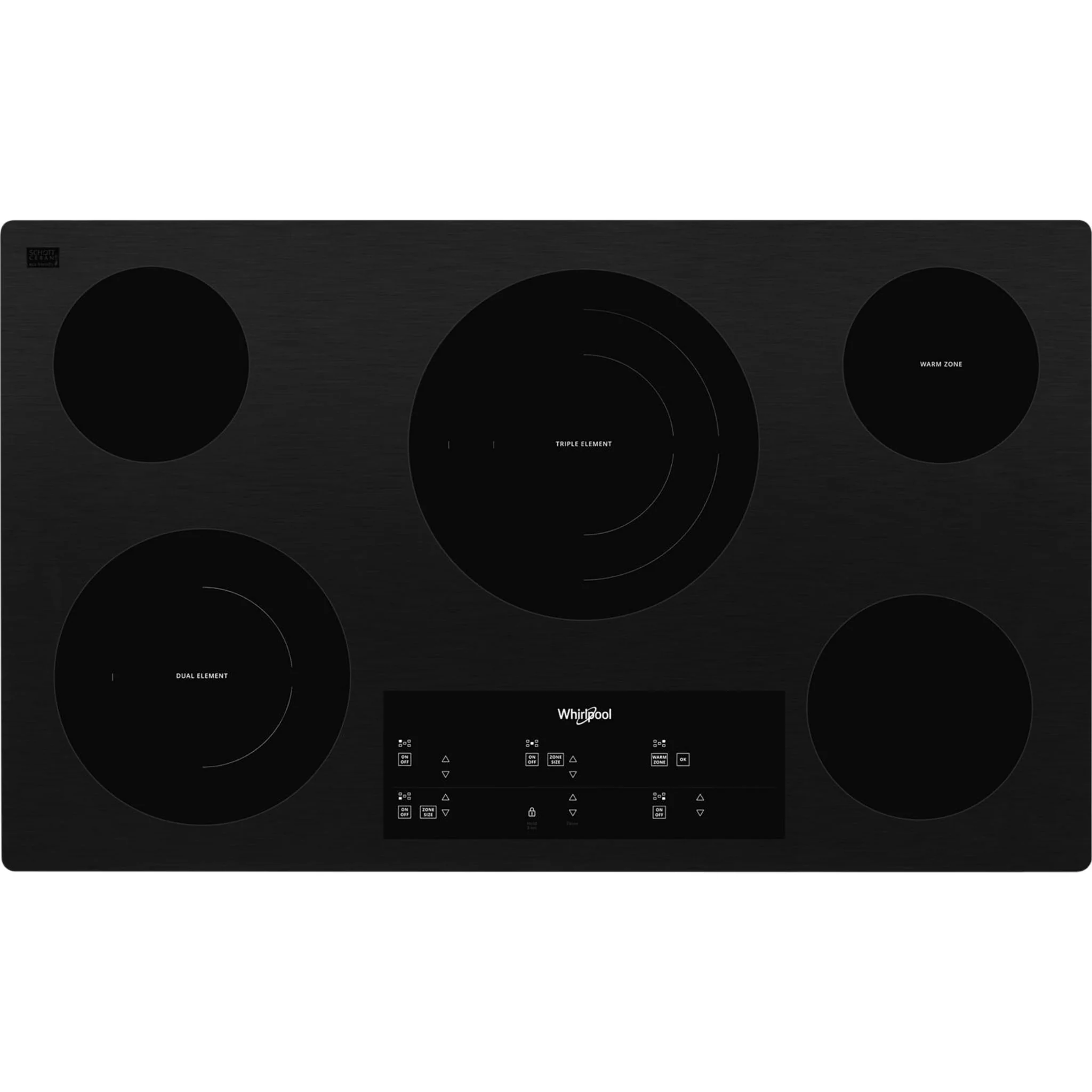 Whirlpool 36-inch Electric Ceramic Glass Cooktop with Triple Radiant Element -Black (WCE97US6KB)