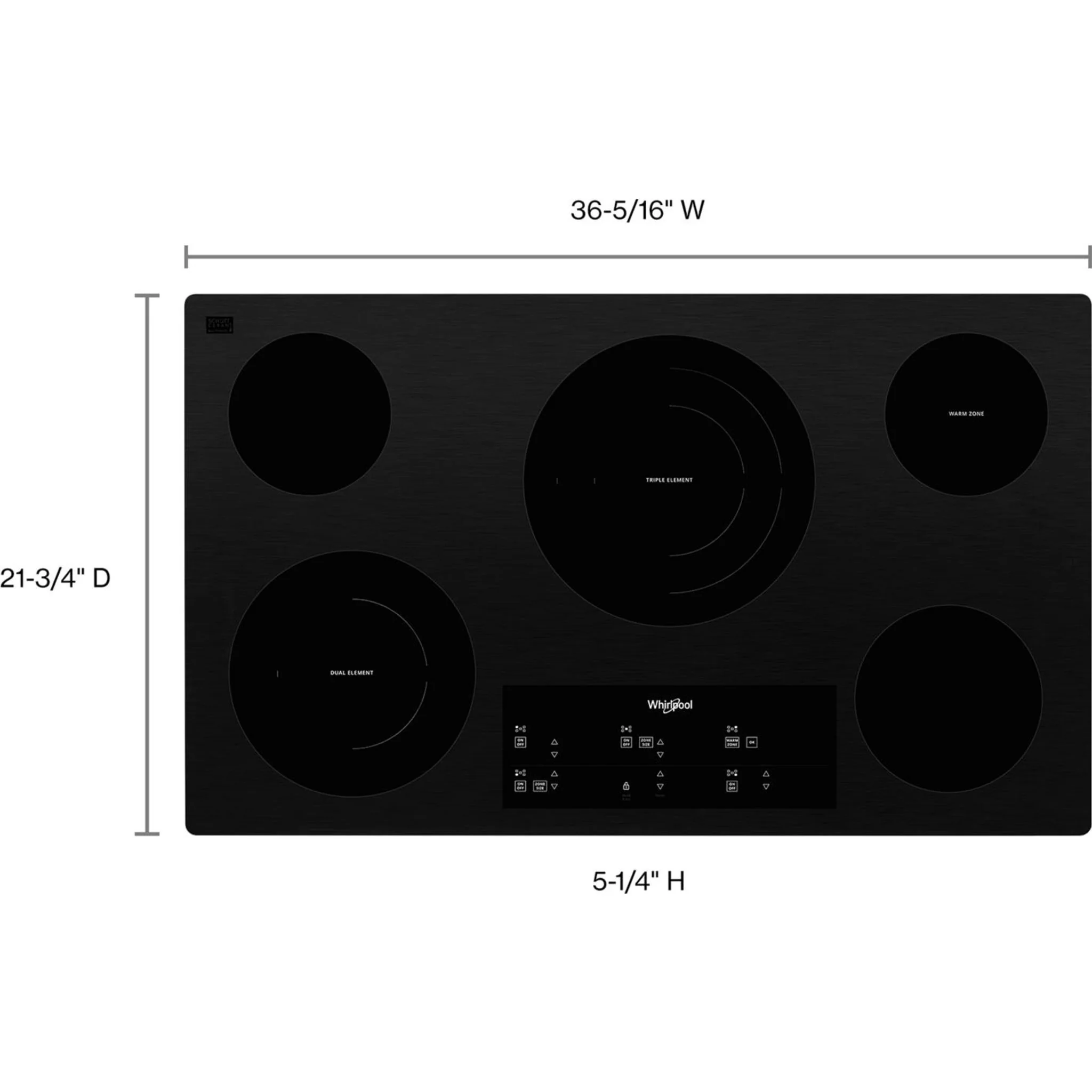 Whirlpool 36-inch Electric Ceramic Glass Cooktop with Triple Radiant Element -Black (WCE97US6KB) - Image 5