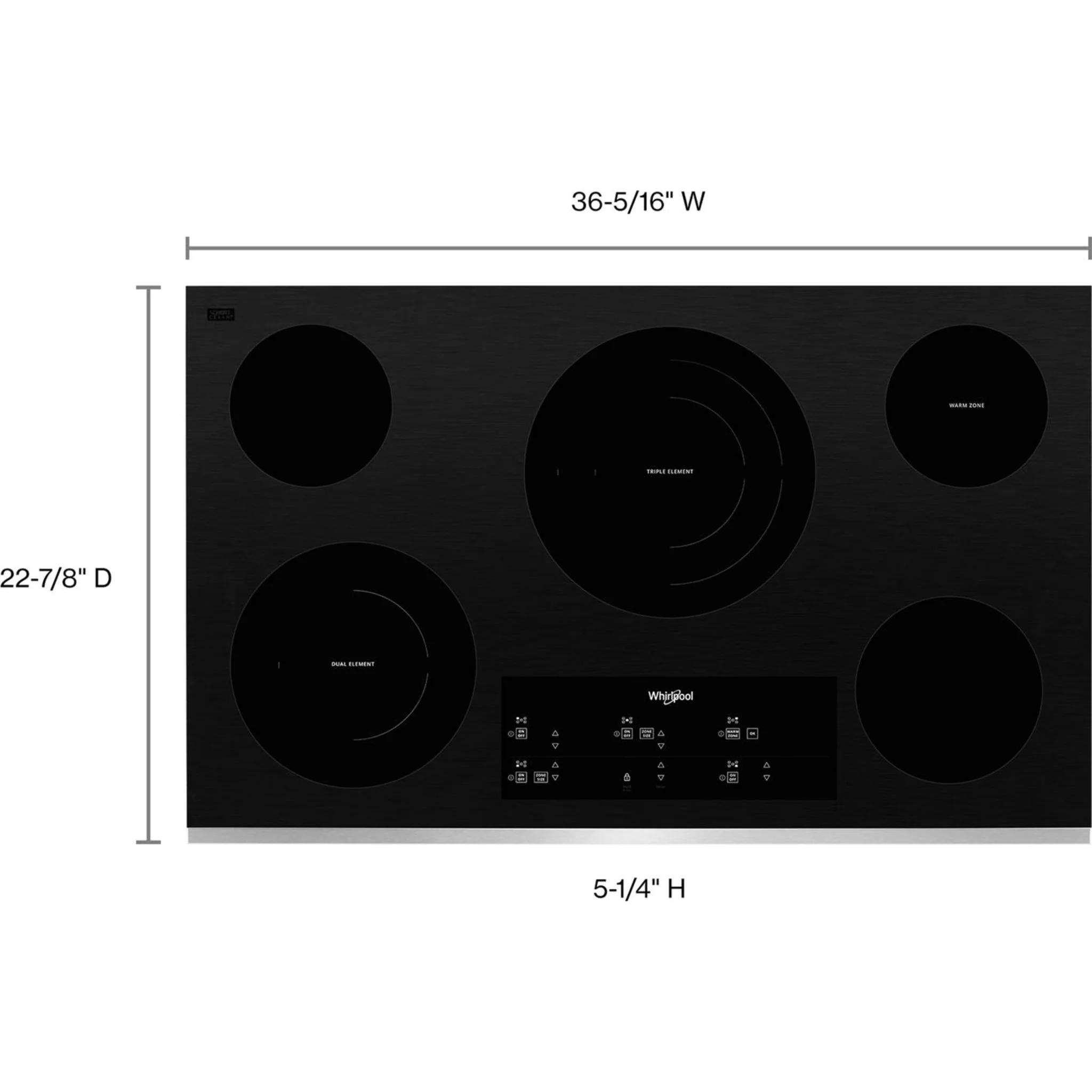 Whirlpool 36-inch Electric Ceramic Glass Cooktop with Triple Radiant Element -Stainless Steel (WCE97US6KS) - Image 2