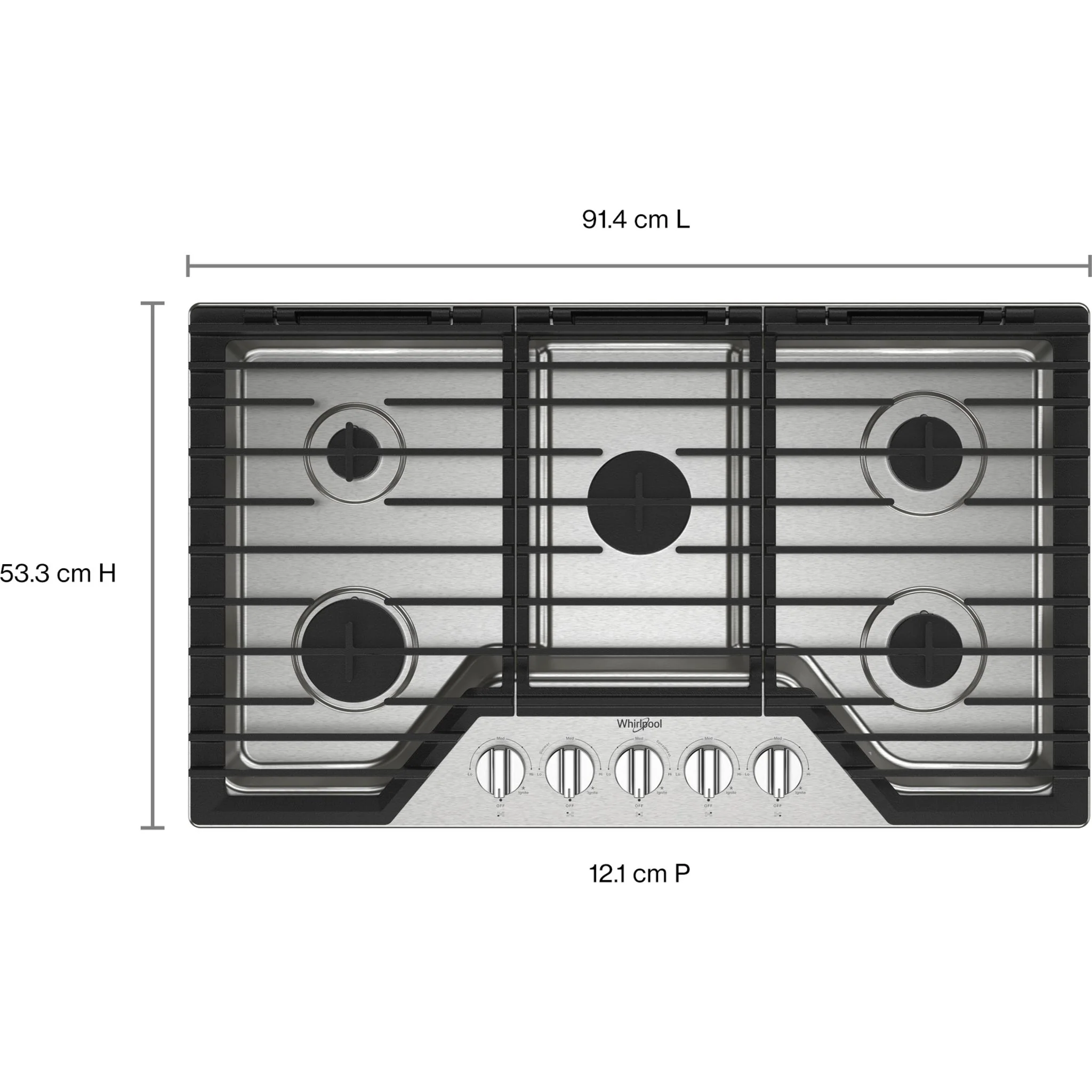 Whirlpool 36-inch Gas Cooktop with EZ-2-LiftHinged Cast-Iron Grates -Stainless Steel (WCGK5036PS) - Image 2