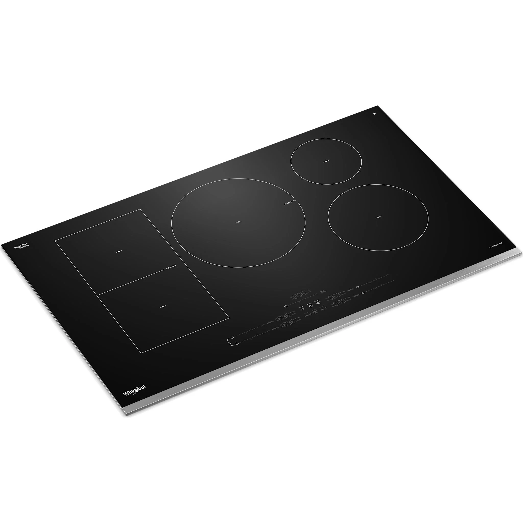 Whirlpool 36" Intelligent Induction Cooktop with Temp CookTechnology and WipeCleanCoating -Blk Glass Touch Ctrl w SS side (WCIT7536SS) - Image 2