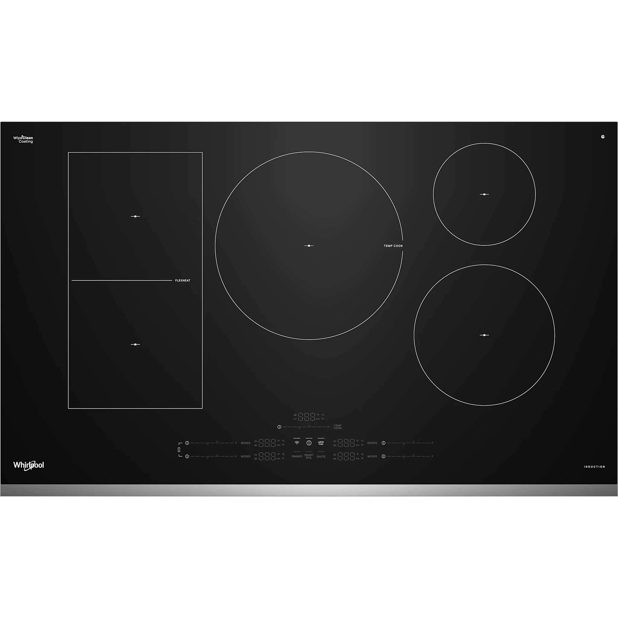 Whirlpool 36" Intelligent Induction Cooktop with Temp CookTechnology and WipeCleanCoating -Blk Glass Touch Ctrl w SS side (WCIT7536SS) - Image 6