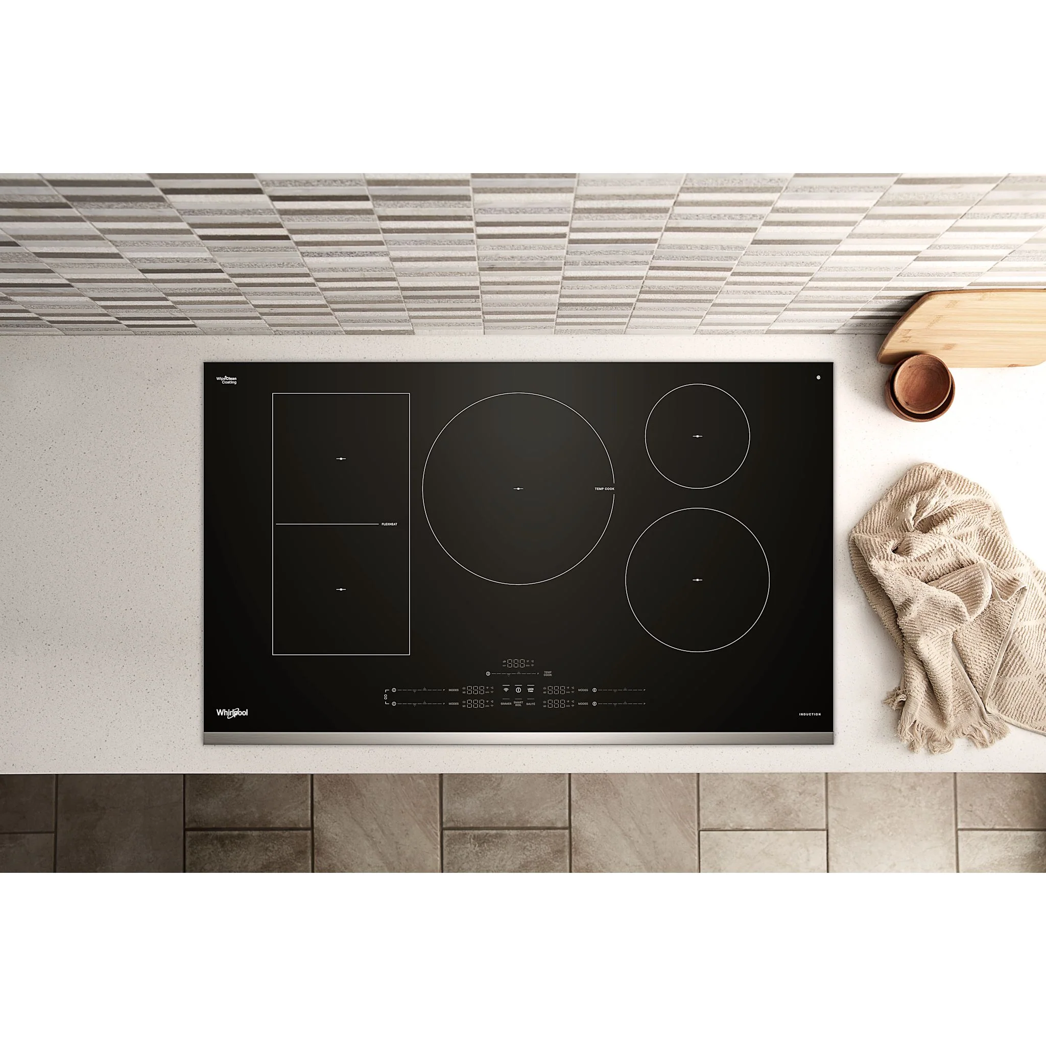 Whirlpool 36" Intelligent Induction Cooktop with Temp CookTechnology and WipeCleanCoating -Blk Glass Touch Ctrl w SS side (WCIT7536SS) - Image 7