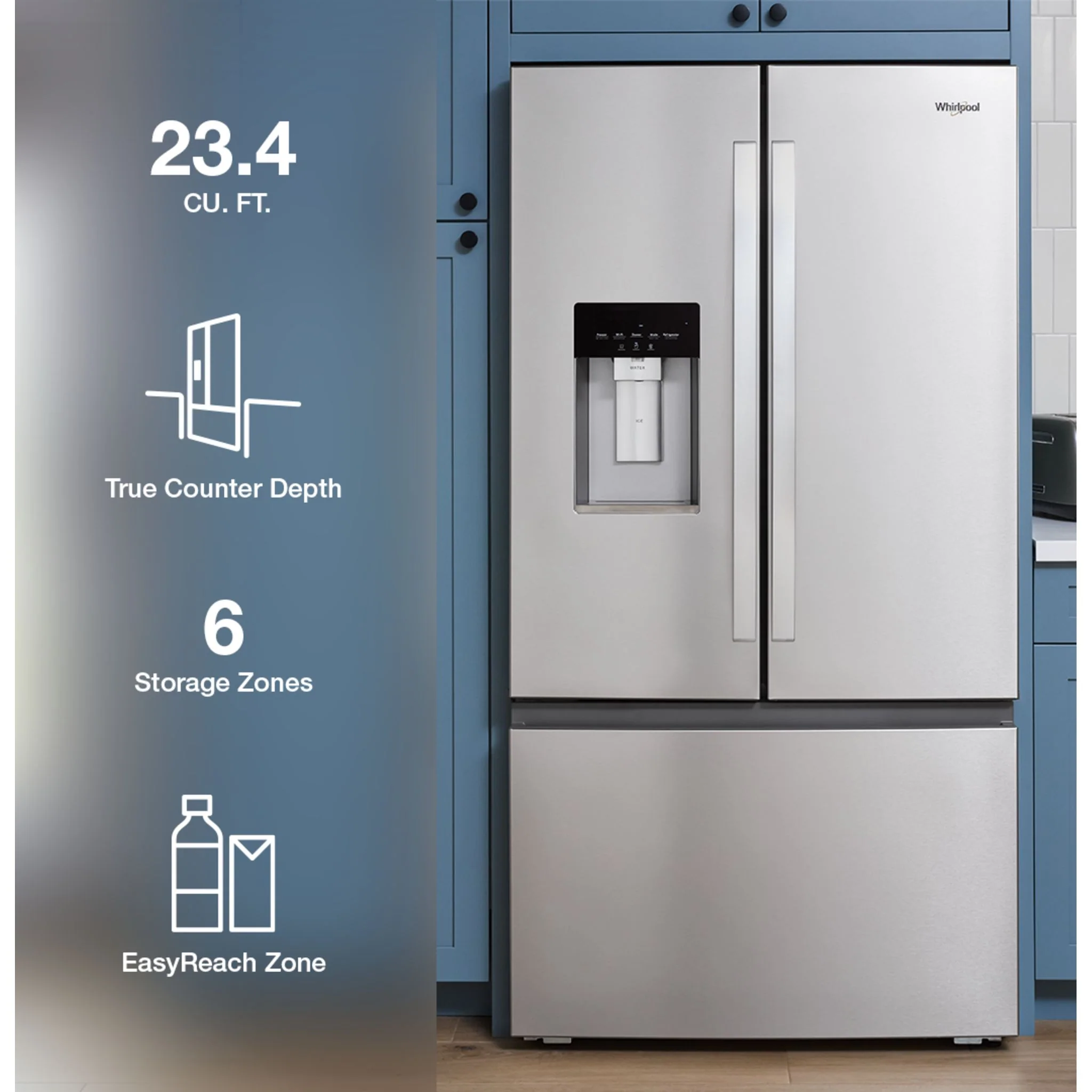 Whirlpool 36-inch Wide True Counter Depth 3-Door French Door Refrigerator - 23.4 cu. ft. - Fingerprint-Resistant Stainless Finish (WRFC5236RZ) - Image 4