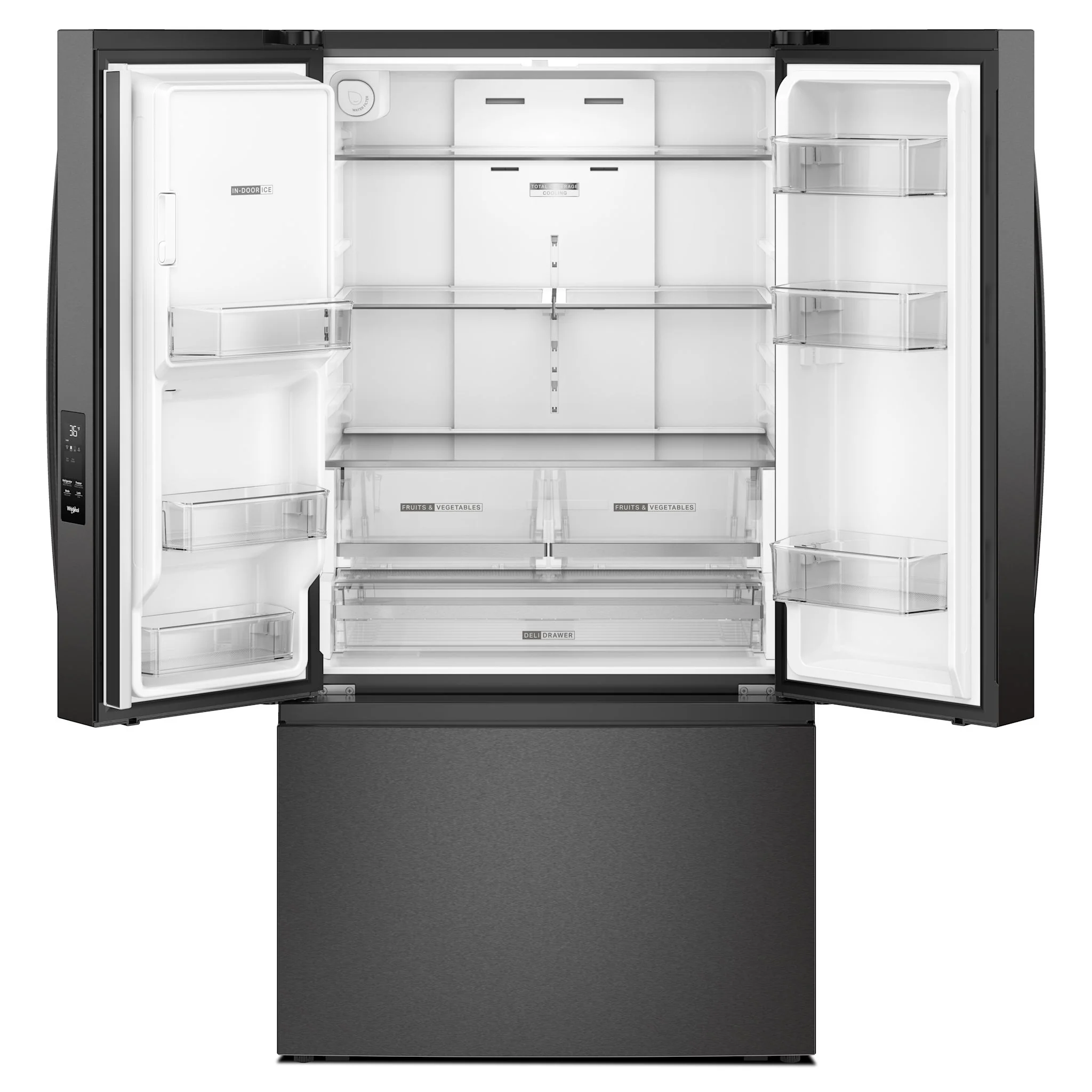 Whirlpool 36-Inch French Door Refrigerator with In-Door Water and Ice Maker - 30 cu. ft. -Print Resist Blk SS (WRFF3536SV) - Image 5