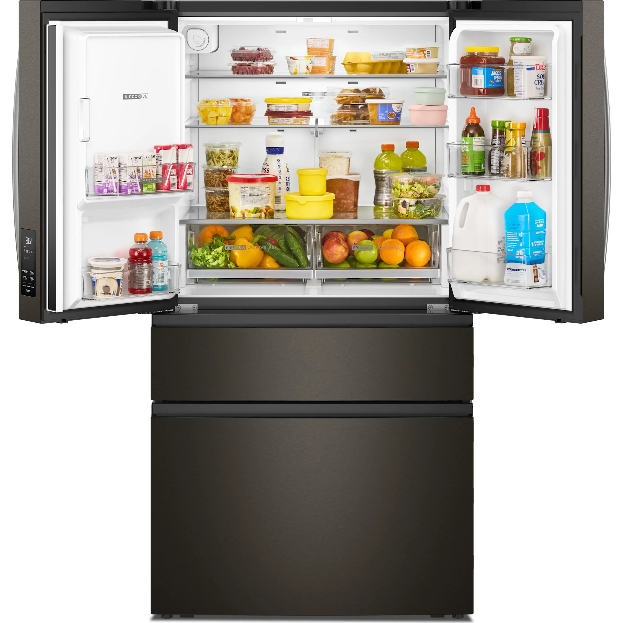 Whirlpool 29 Cu. Ft. Family-Sized Capacity French door refrigerator with Flexible Temperature Drawer - Print Resist Blk Stnlss (WRMF3636SV) - Image 6