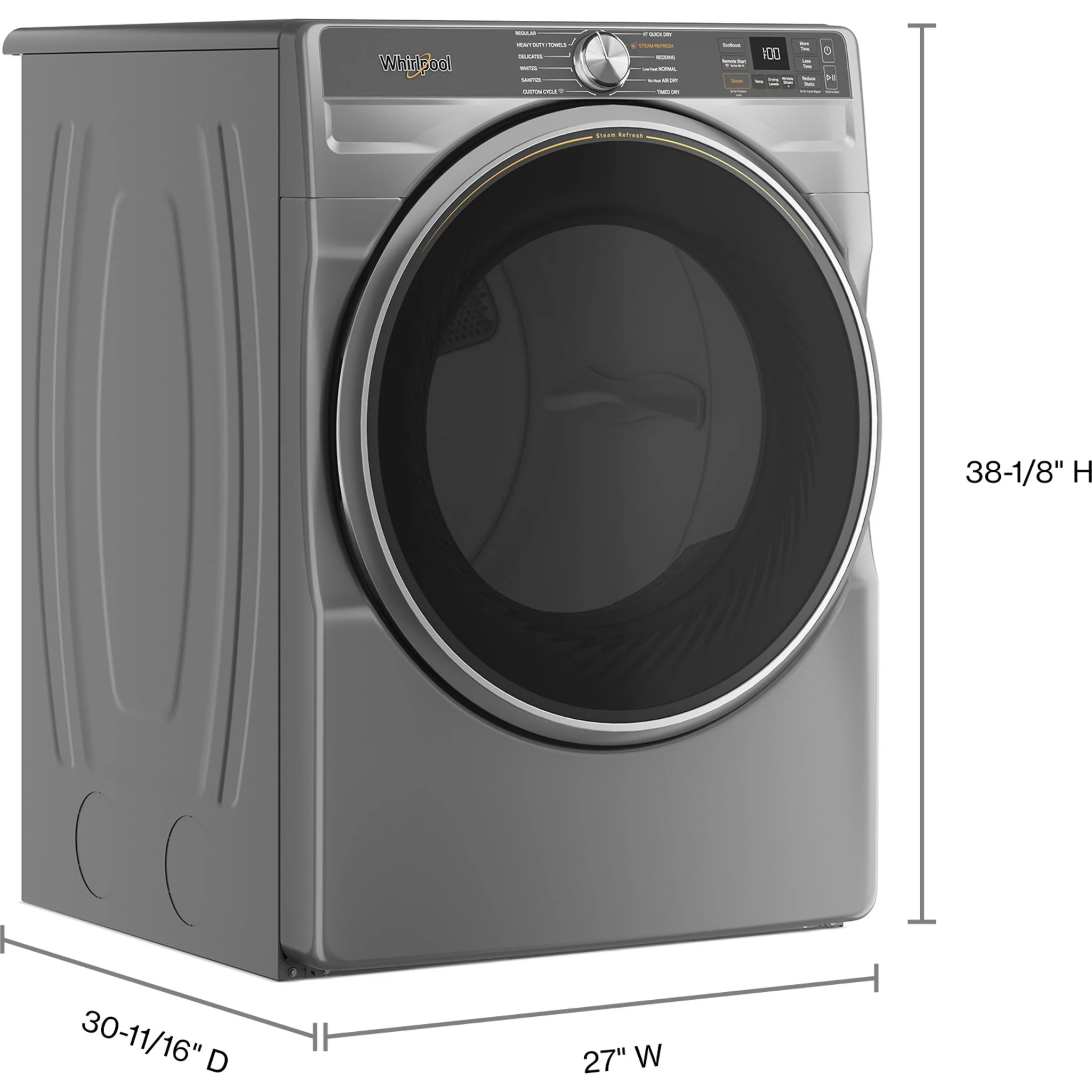 Whirlpool 7.4 cu. ft. Smart Front Load ENERGY STAR Electric Dryer with Steam Capabilities -Radiant Silver (YWED6720RR) - Image 5