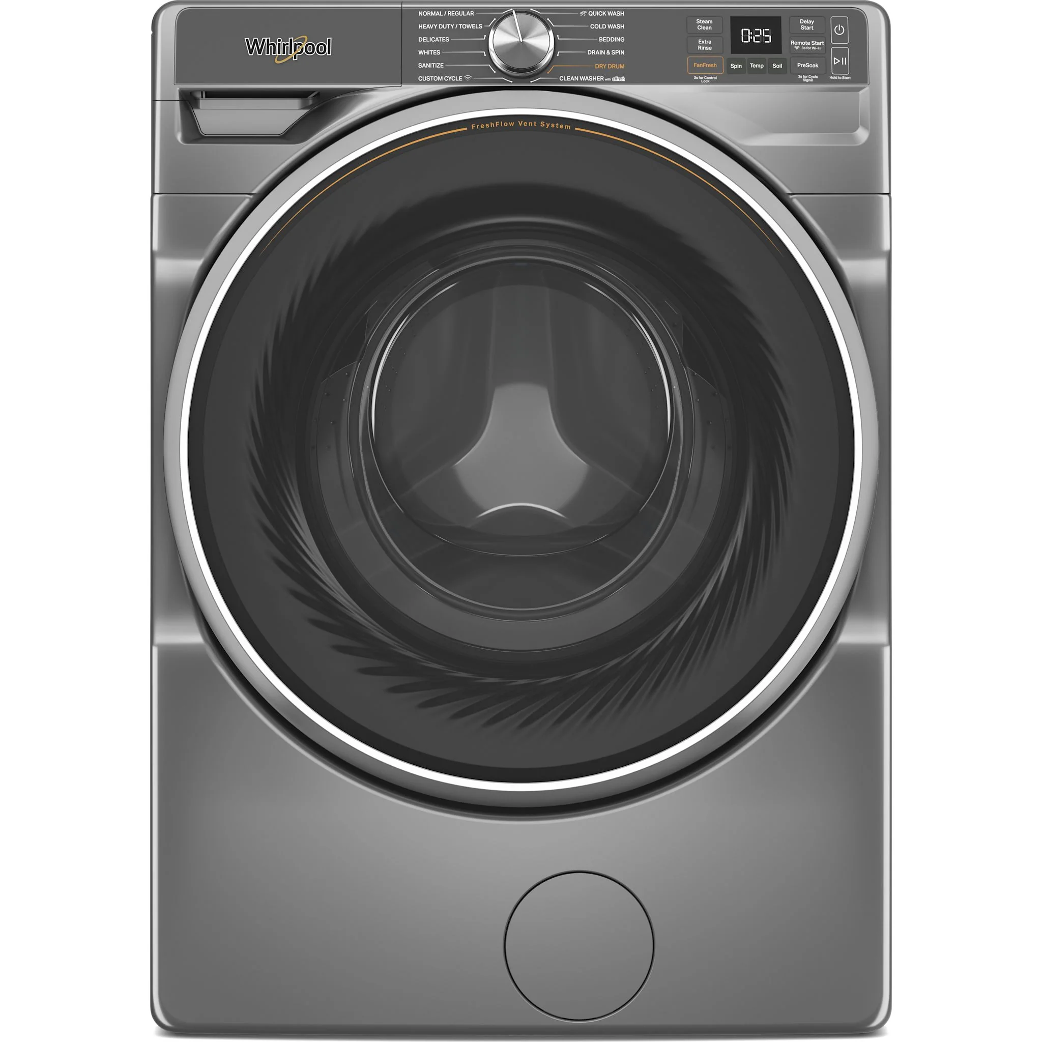 Whirlpool 5.8 cu. ft. Smart Front Load ENERGY STAR Certified Washer with FreshFlowVent System and AI Intelligent Wash -Radiant Silver (WFW6720RR)