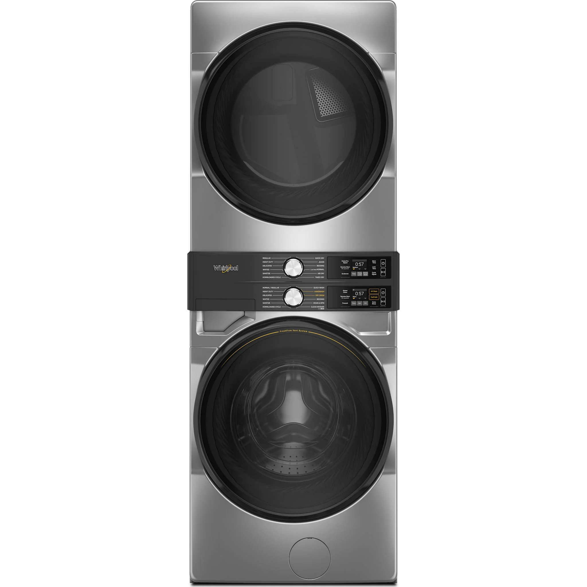 Whirlpool Smart ENERGY STAR Front Load Laundry Tower, 5.2 cu. ft. Washer & 7.4 cu. ft. Electric Dryer - Radiant Silver (YWEF5727TR) - Image 2