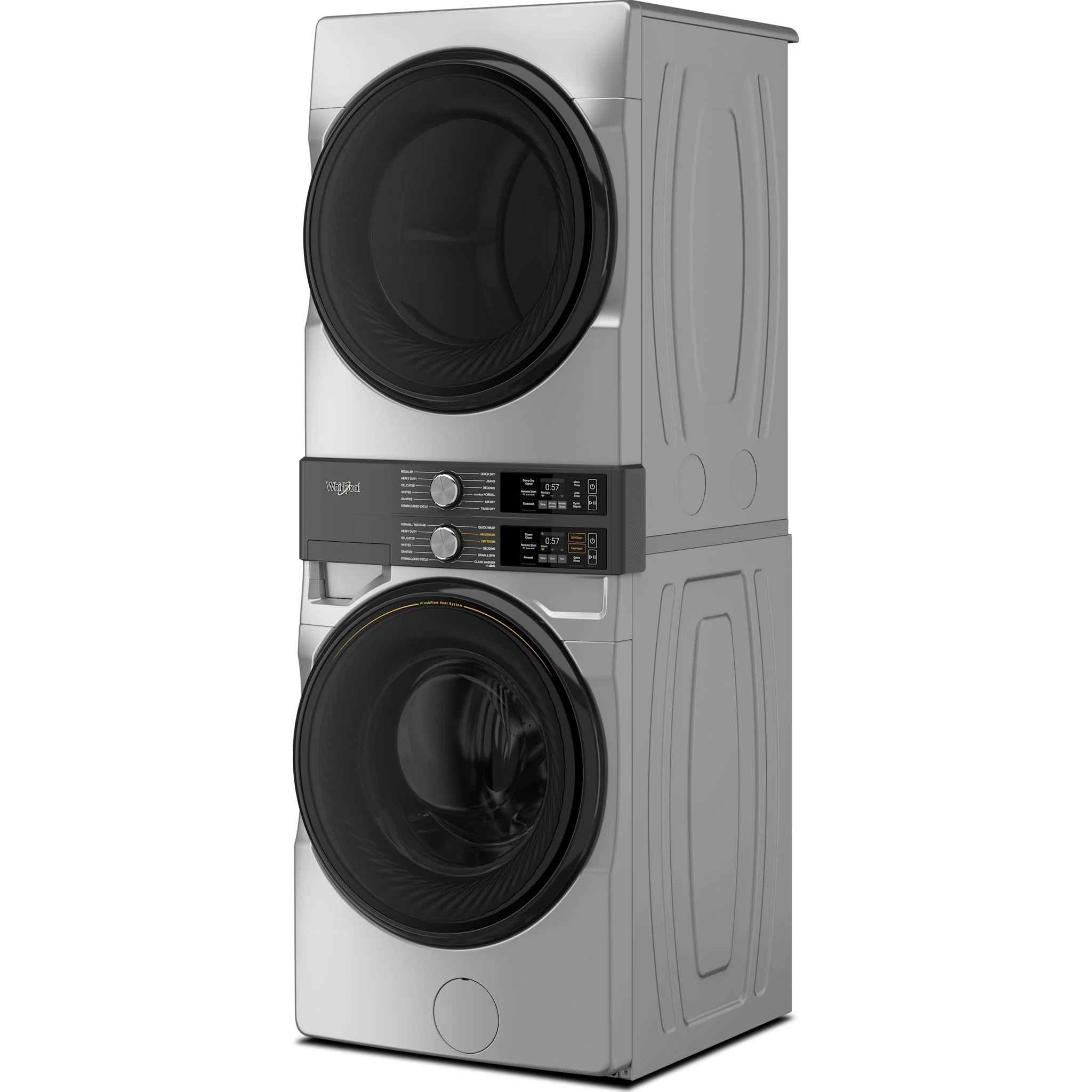 Whirlpool Smart ENERGY STAR Front Load Laundry Tower, 5.2 cu. ft. Washer & 7.4 cu. ft. Electric Dryer - Radiant Silver (YWEF5727TR) - Image 4