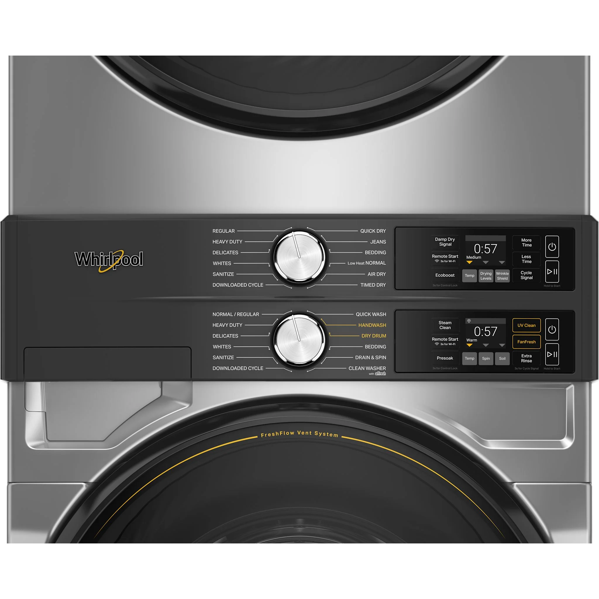Whirlpool Smart ENERGY STAR Front Load Laundry Tower, 5.2 cu. ft. Washer & 7.4 cu. ft. Electric Dryer - Radiant Silver (YWEF5727TR) - Image 6