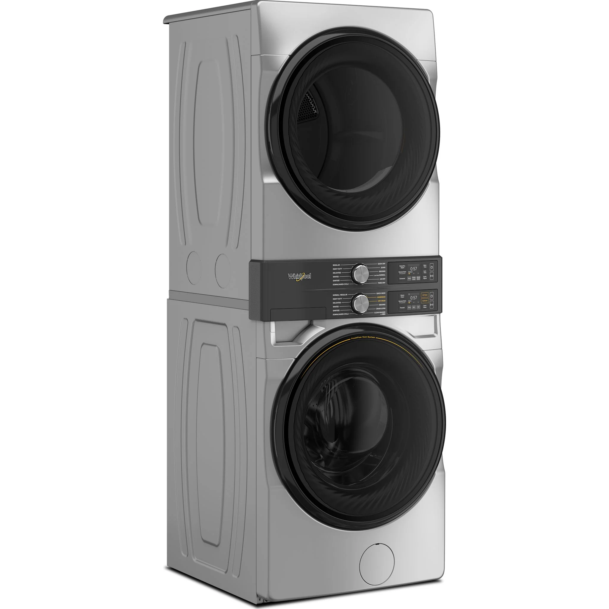 Whirlpool Smart ENERGY STAR Front Load Laundry Tower, 5.2 cu. ft. Washer & 7.4 cu. ft. Gas Dryer - Radiant Silver (WGF5727TR) - Image 2