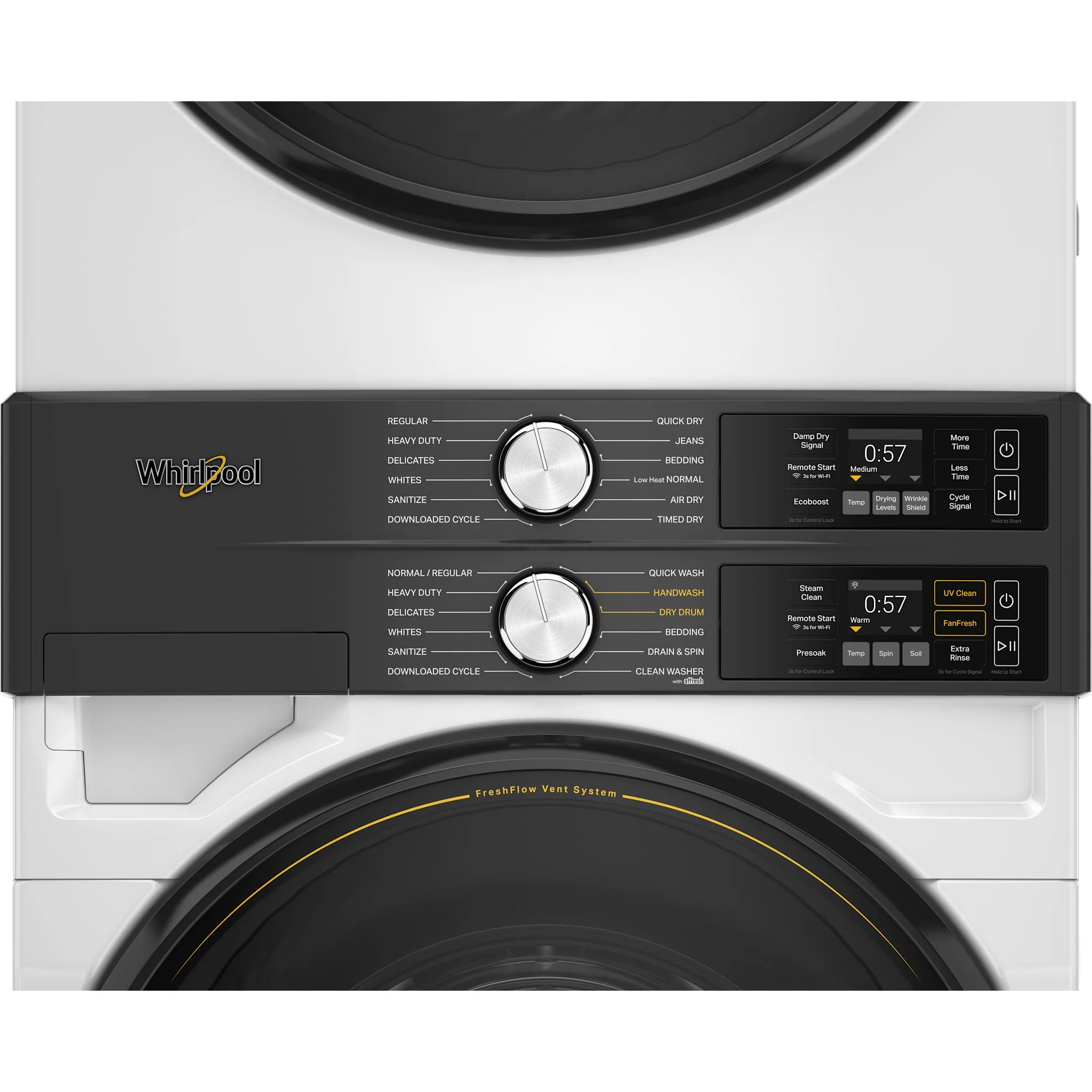 Whirlpool Smart ENERGY STAR Front Load Laundry Tower, FreshFlow Vent & UV Clean, 5.2 cu. ft. Washer & 7.4 cu. ft. Gas Dryer - White (WGF5727TW) - Image 4