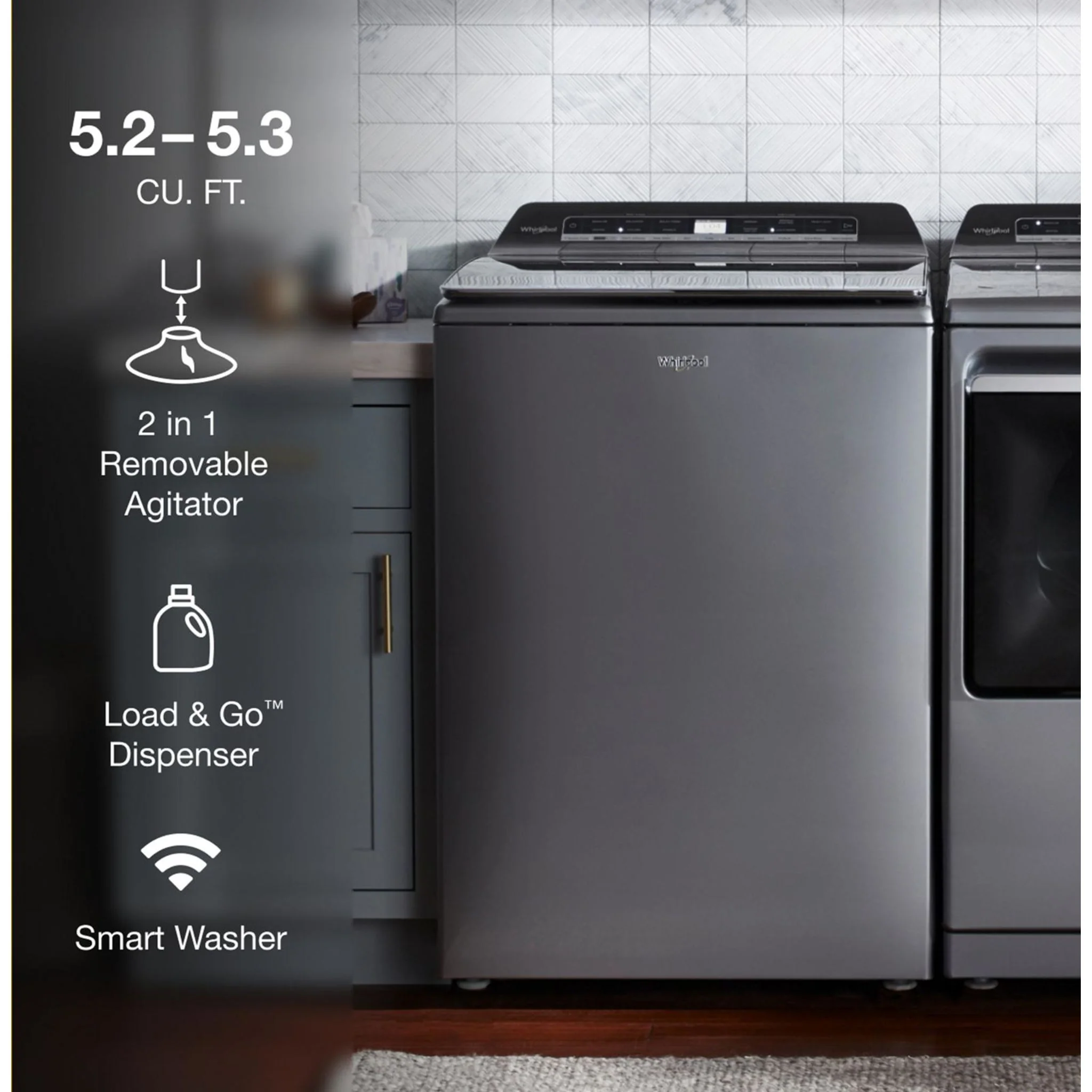 Whirlpool 6.0 - 6.1 cu. ft.(IEC) Top Load Washer with 2 in 1 Removable Agitator -Chrome Shadow (WTW8127LC) - Image 12