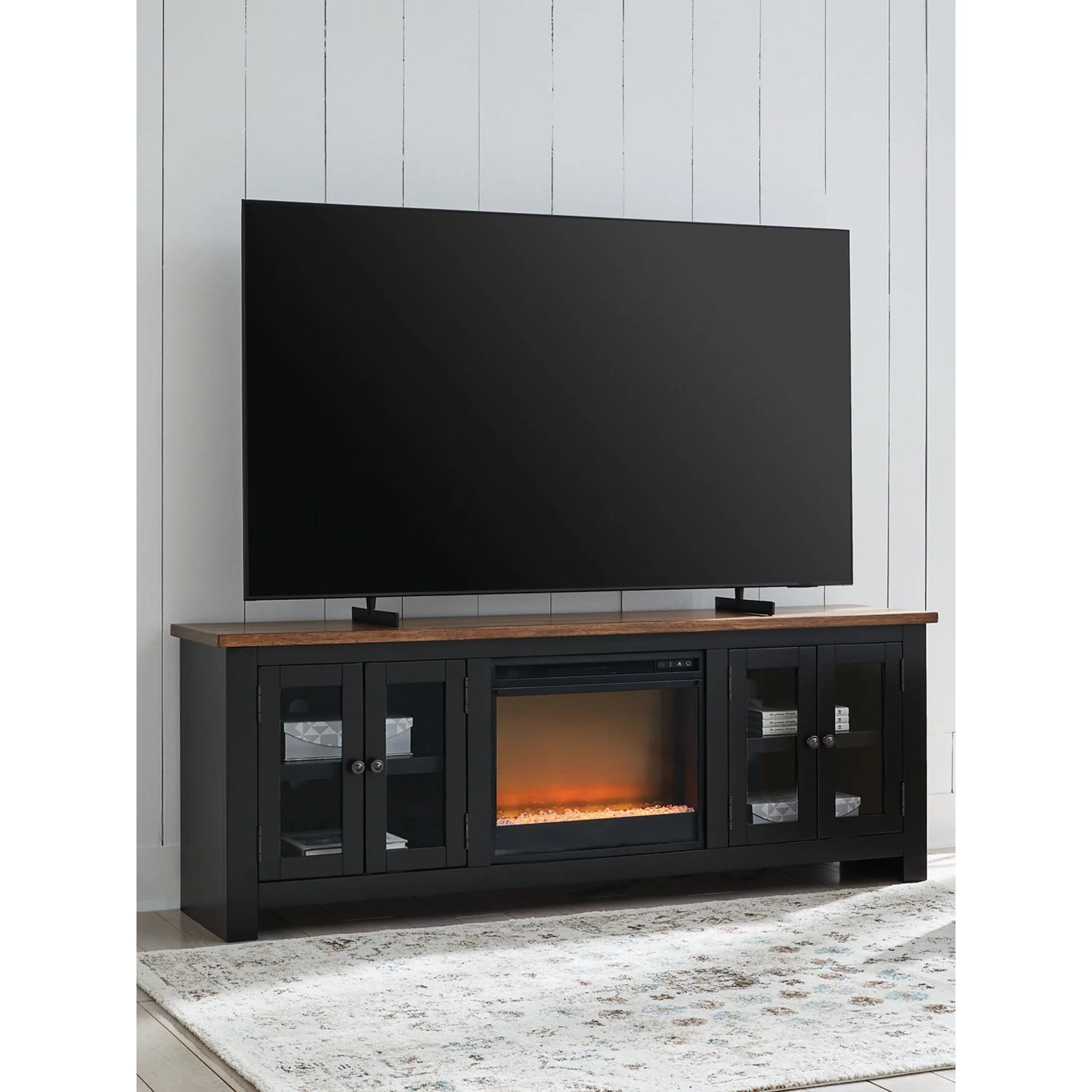 Wildenauer TV Stand with Fireplace - Brown/Black - Image 4