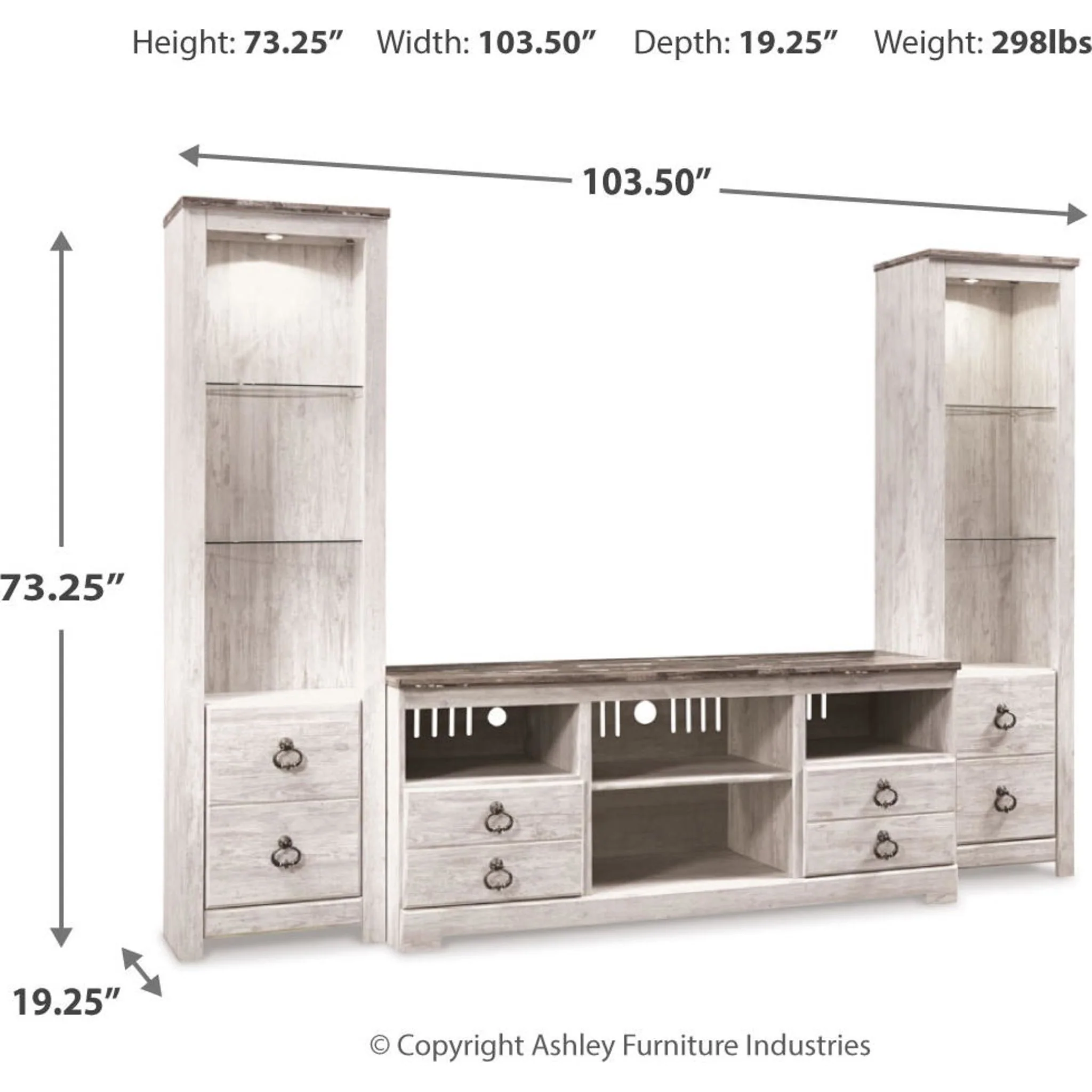 Willowton 3 Piece Entertainment Unit - Whitewash - Image 3