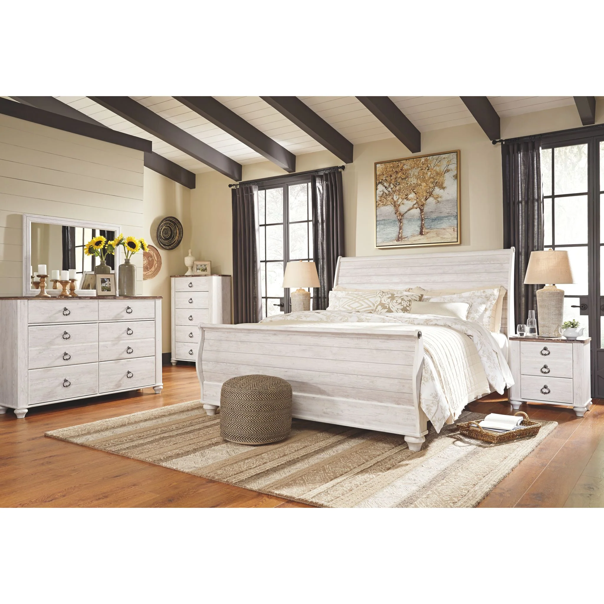 Willowton Sleigh Bed - Whitewash - Image 10
