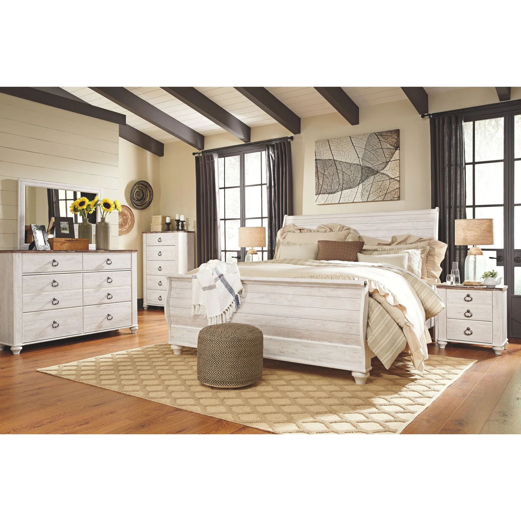 Willowton Sleigh Bed - Whitewash - Image 11