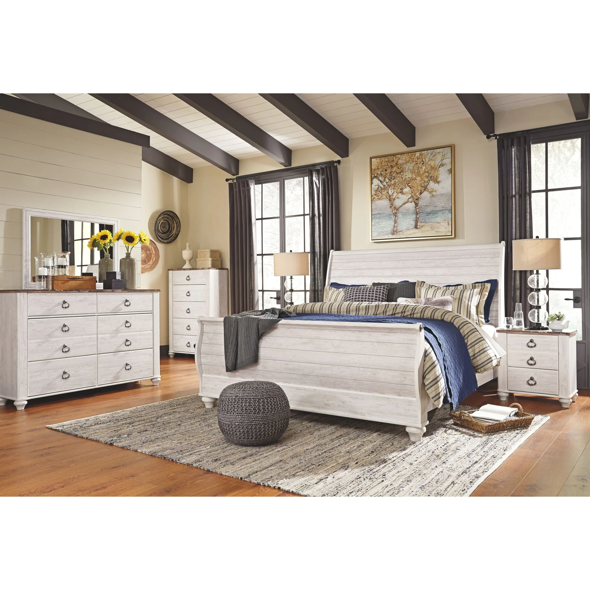 Willowton Sleigh Bed - Whitewash - Image 12