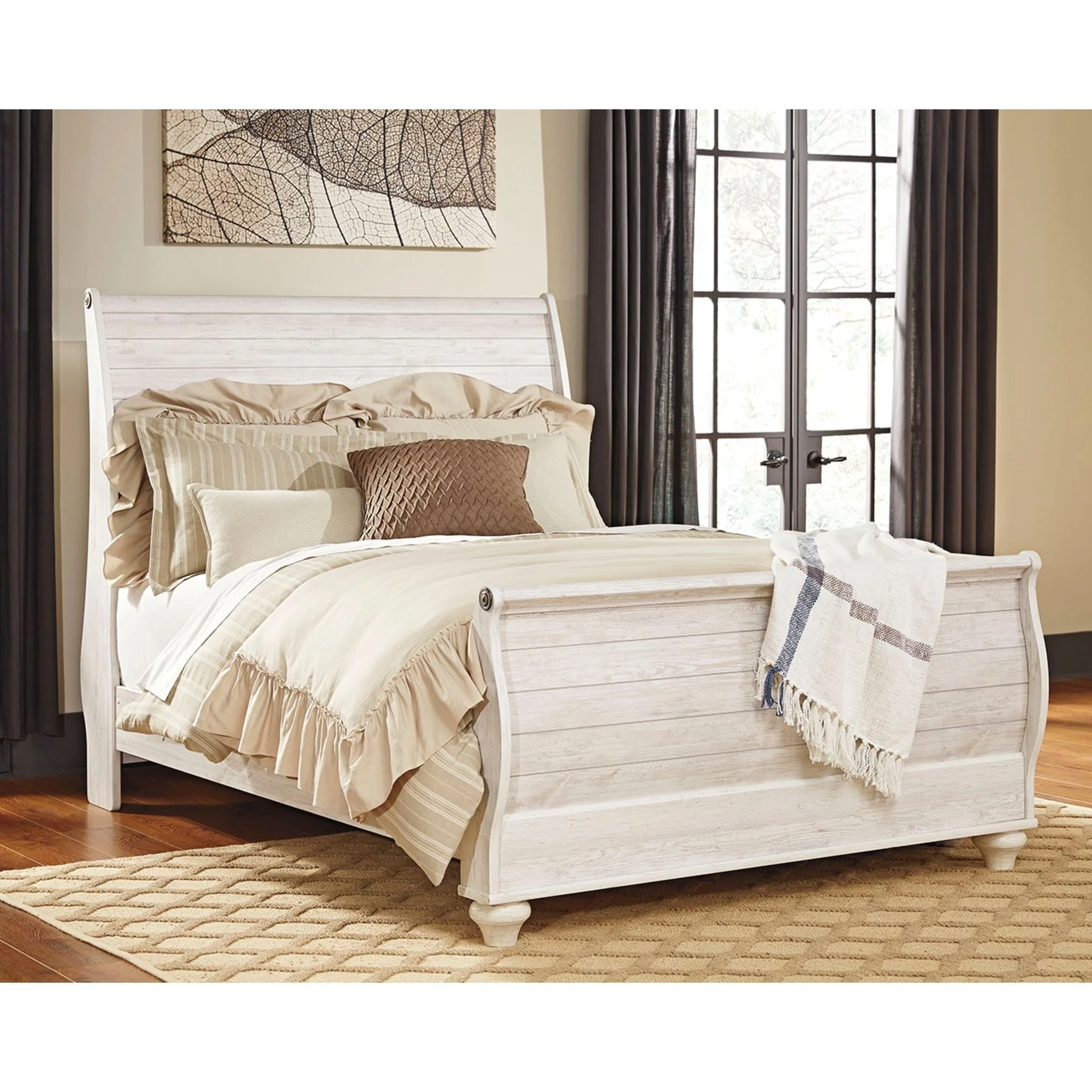 Willowton Sleigh Bed - Whitewash - Image 3