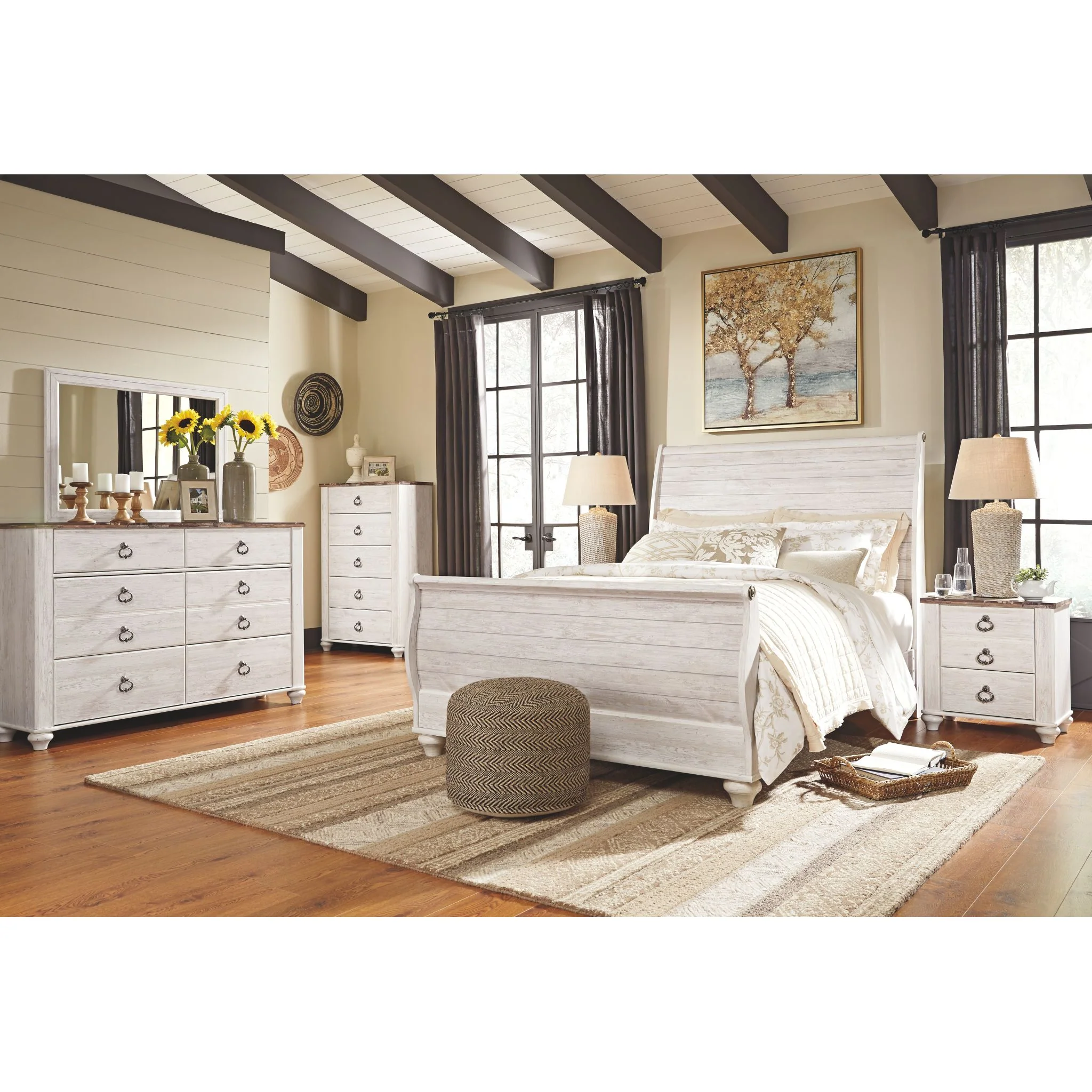 Willowton Sleigh Bed - Whitewash - Image 4