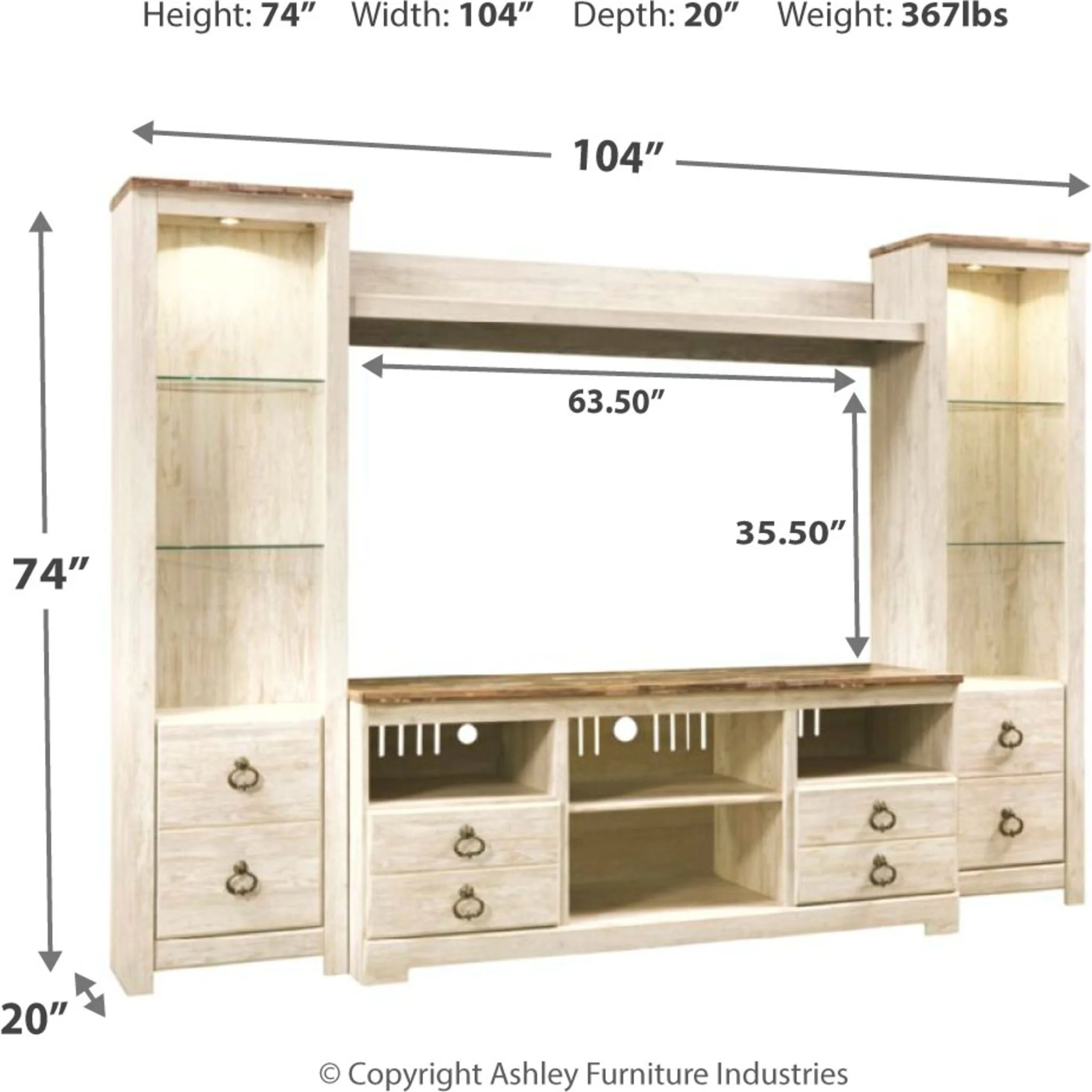 Willowton 4 Piece Entertainment Unit - Whitewash - Image 5